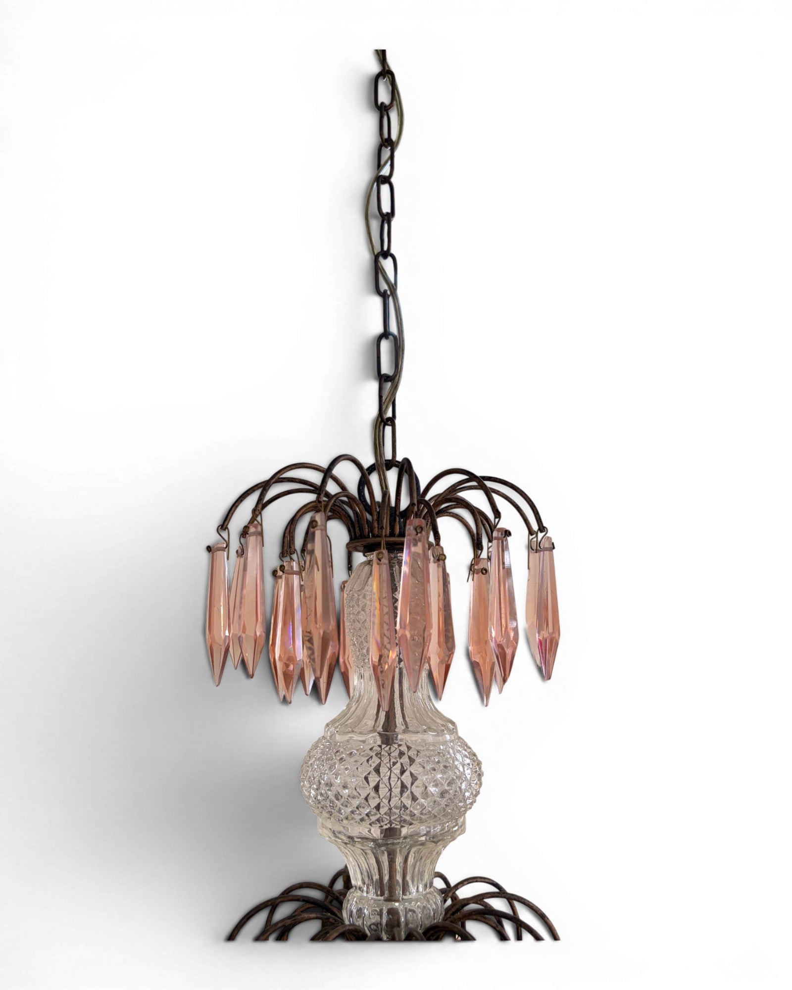 Vintage 8-Light-Arm Floral Glass Crystal Chandelier in Pale Pink Hue - Surround Living - 7