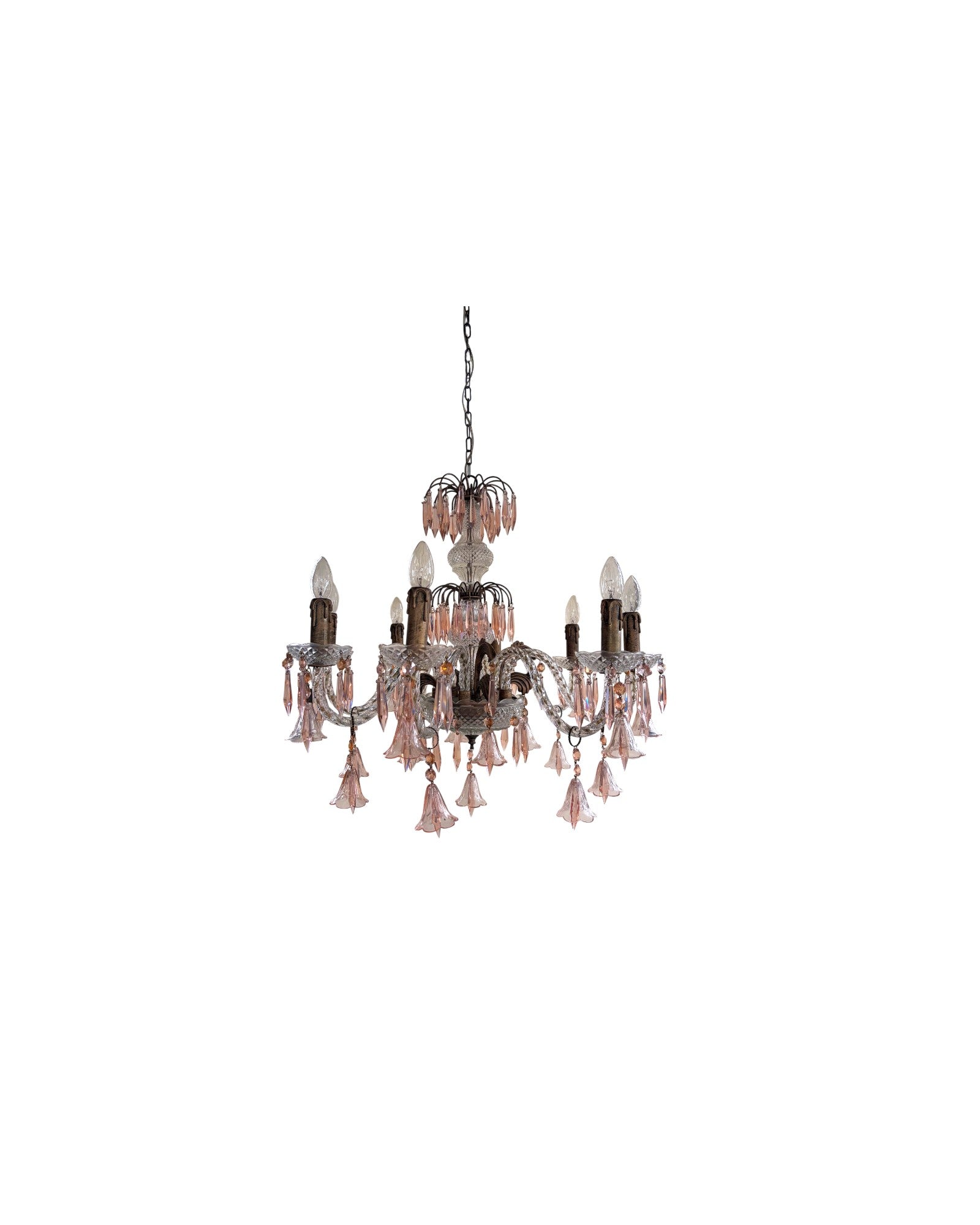 Vintage 8-Light-Arm Floral Glass Crystal Chandelier in Pale Pink Hue - Surround Living - 1