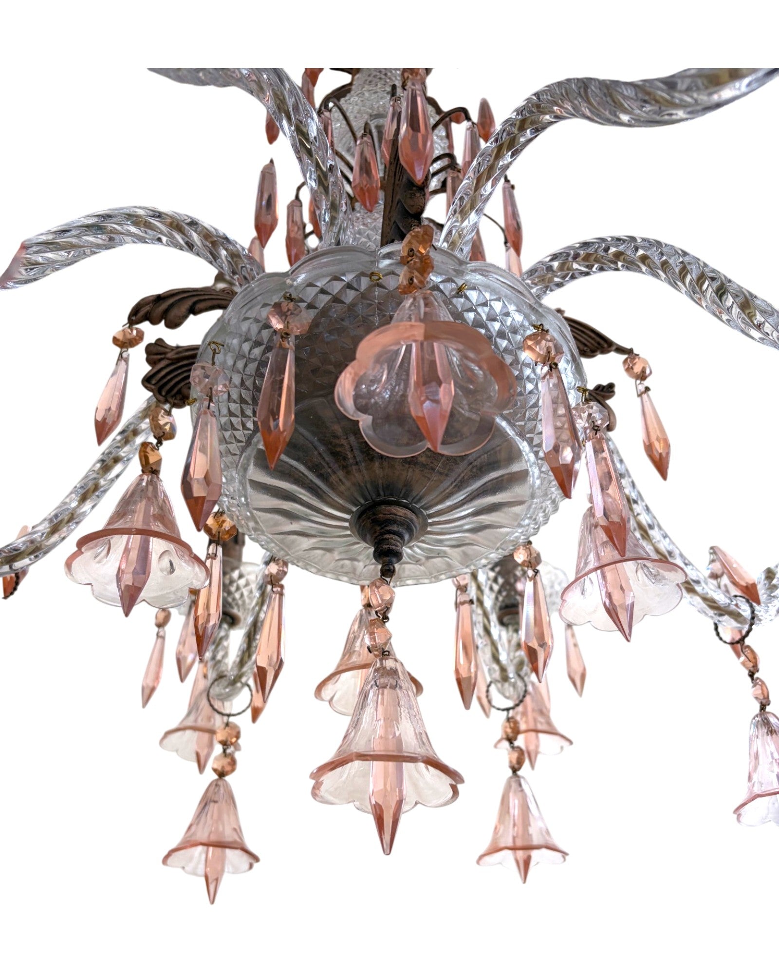 Vintage 8-Light-Arm Floral Glass Crystal Chandelier in Pale Pink Hue - Surround Living - 10