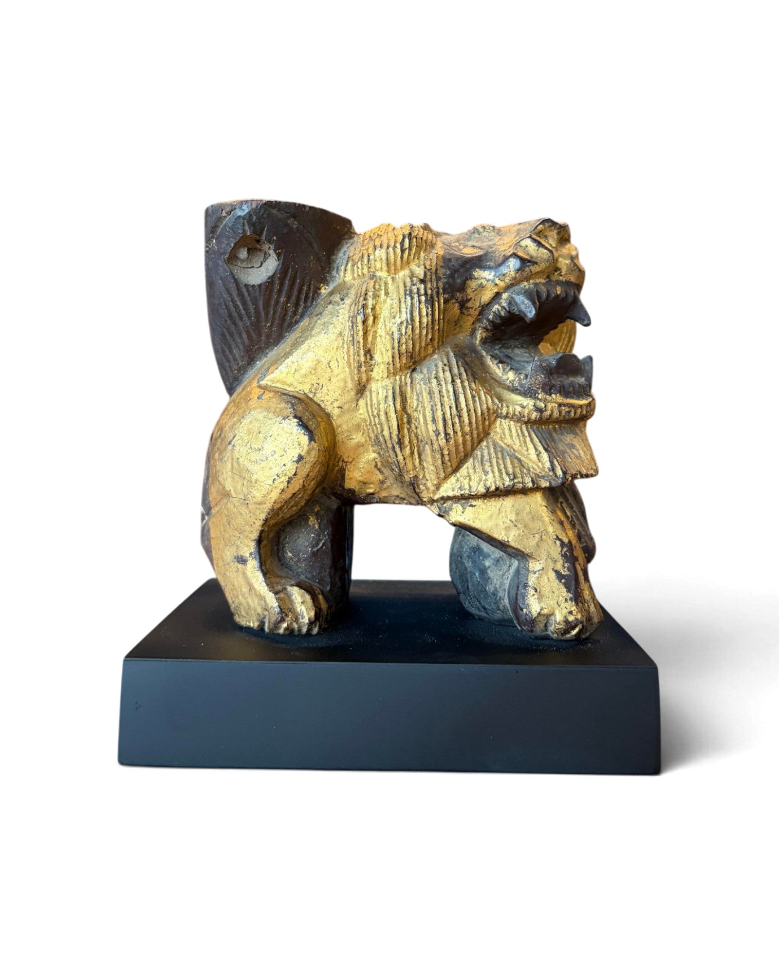Carved Wooden Lion embellished with Gold Leaf (สิงโตไม้ติดทอง)
