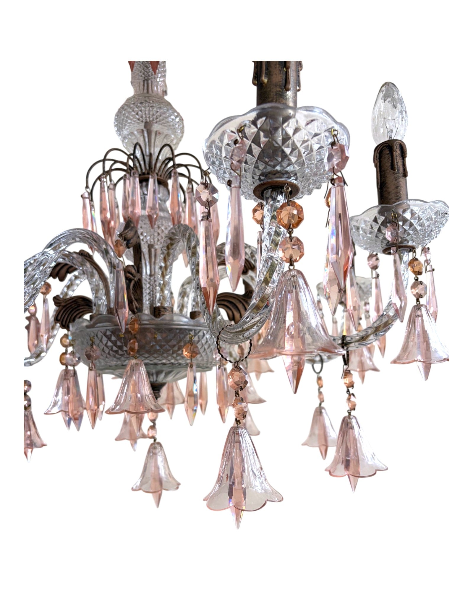Vintage 8-Light-Arm Floral Glass Crystal Chandelier in Pale Pink Hue - Surround Living - 11