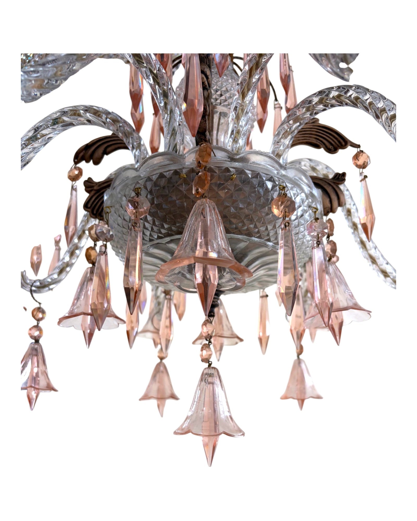 Vintage 8-Light-Arm Floral Glass Crystal Chandelier in Pale Pink Hue - Surround Living - 12