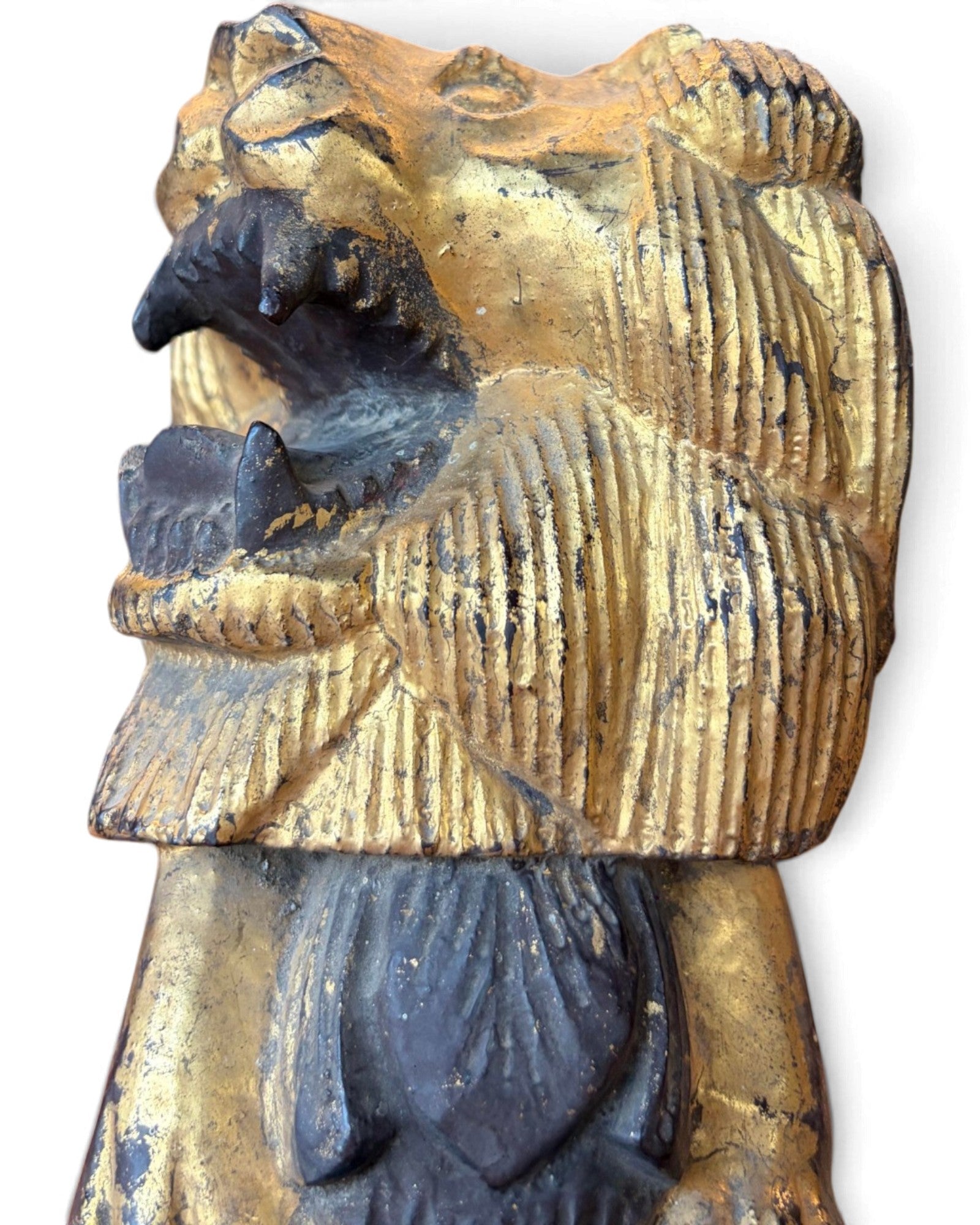 Carved Wooden Lion embellished with Gold Leaf (สิงโตไม้ติดทอง)