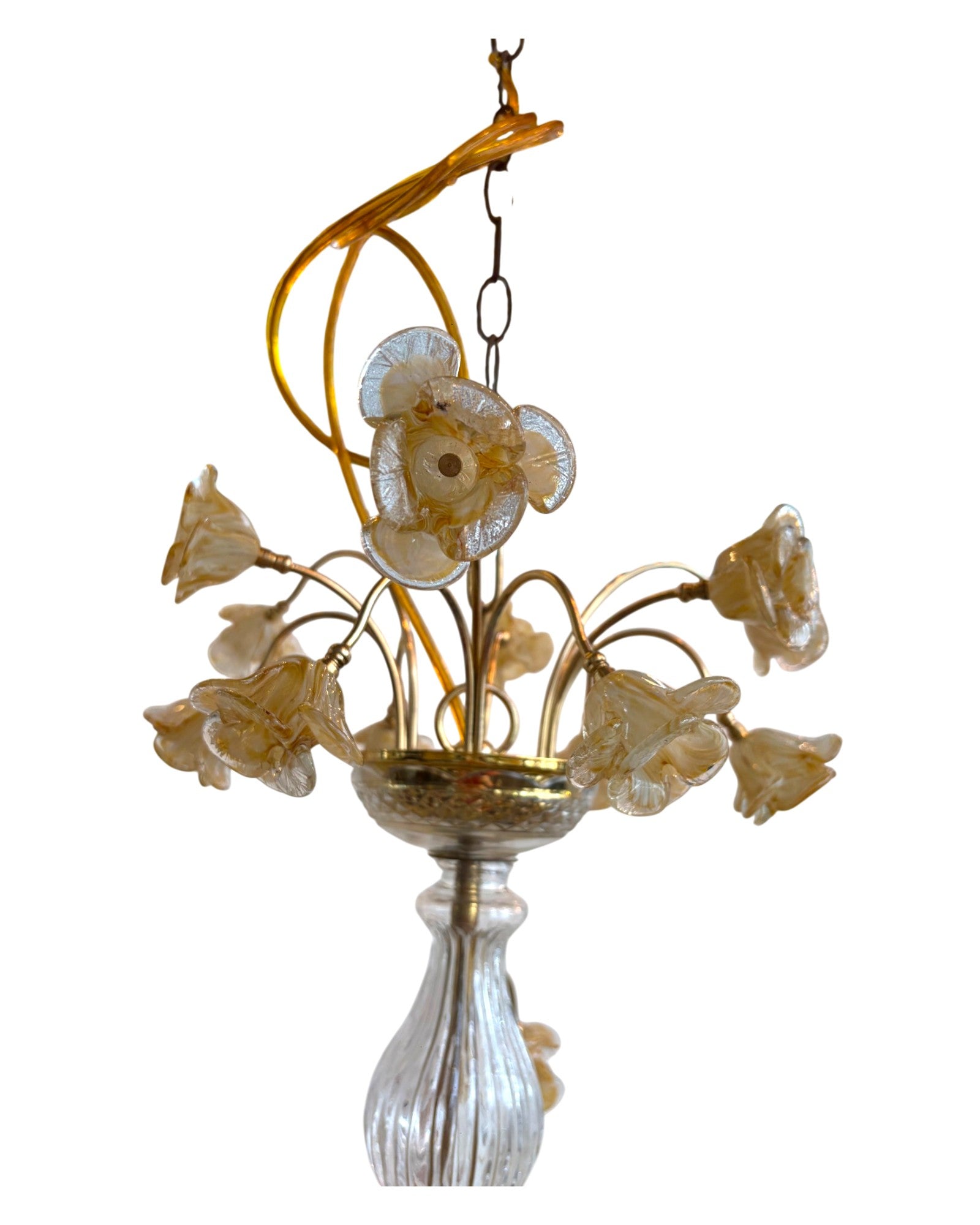 Vintage 6-Light-Arm Floral Glass Crystal Chandelier in Pale Pink and Yellow Hue - Surround Living - 8