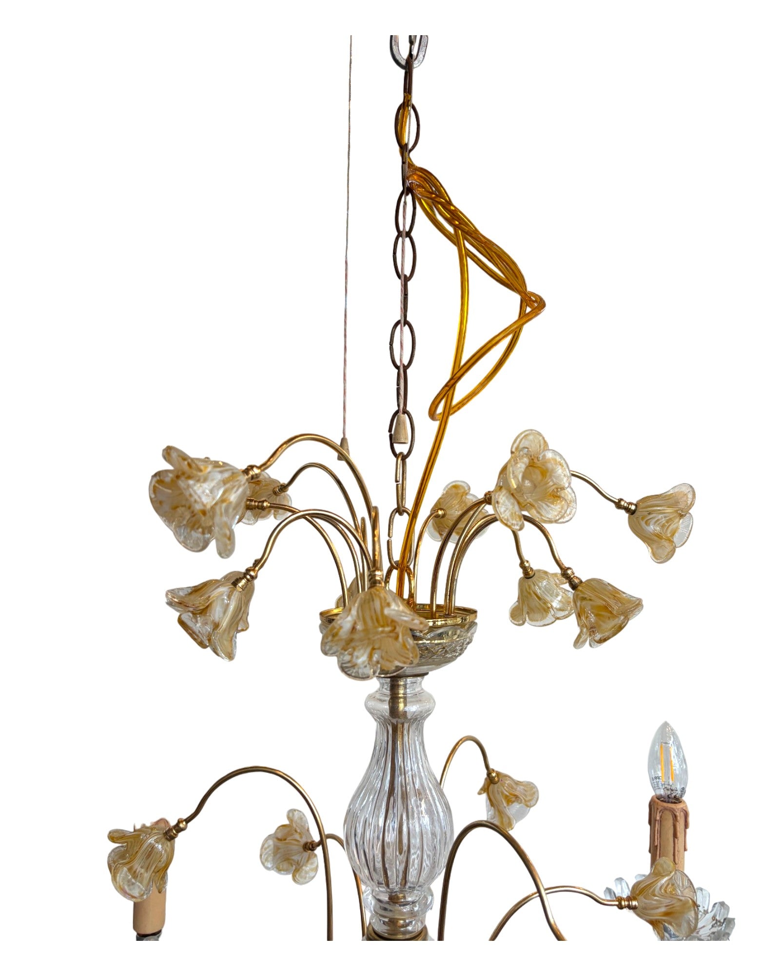 Vintage 6-Light-Arm Floral Glass Crystal Chandelier in Pale Pink and Yellow Hue - Surround Living - 17