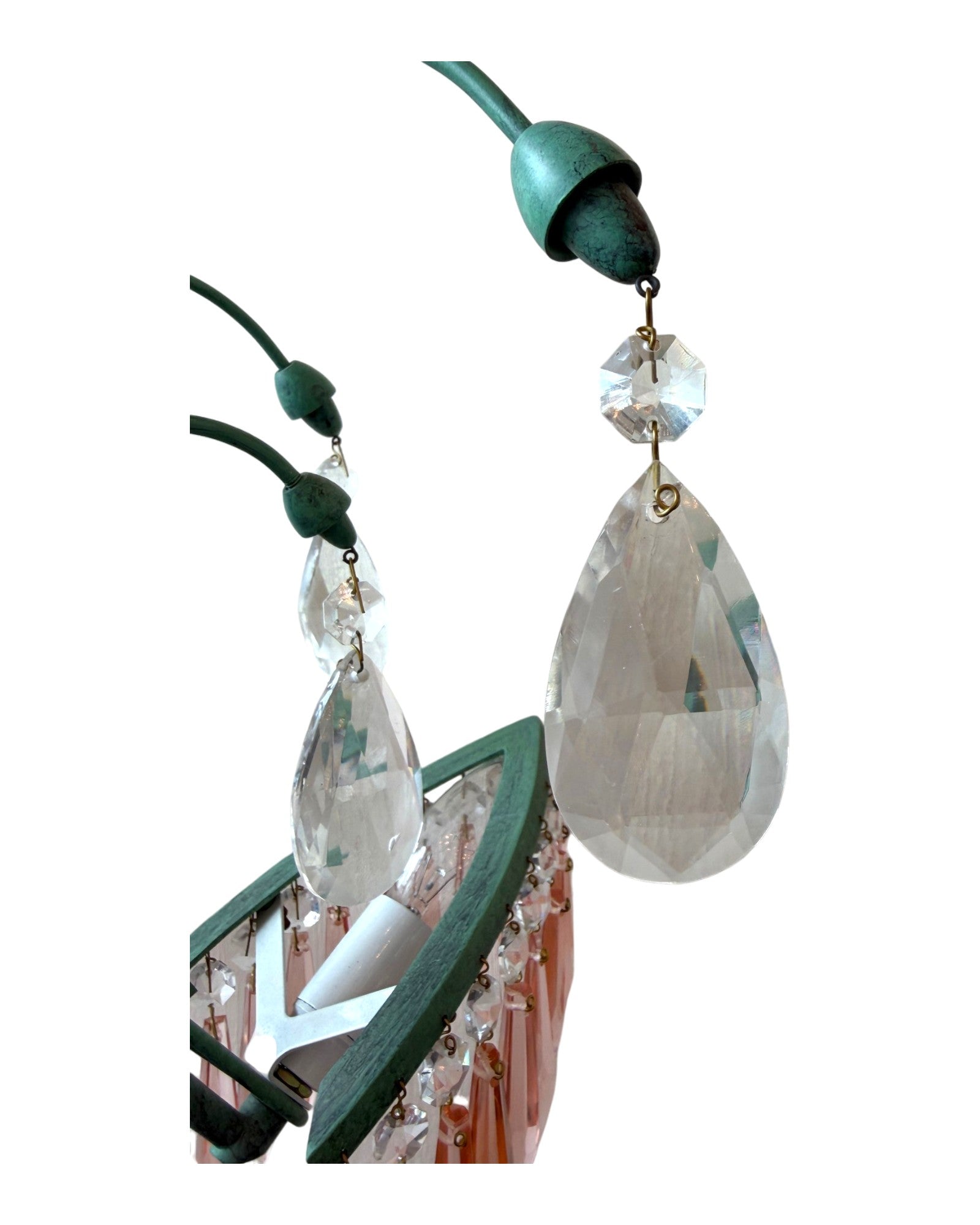 Patina Green Brass With Cascading Pink Crystal Teardrop Prisms Chandelier - Surround Living - 15