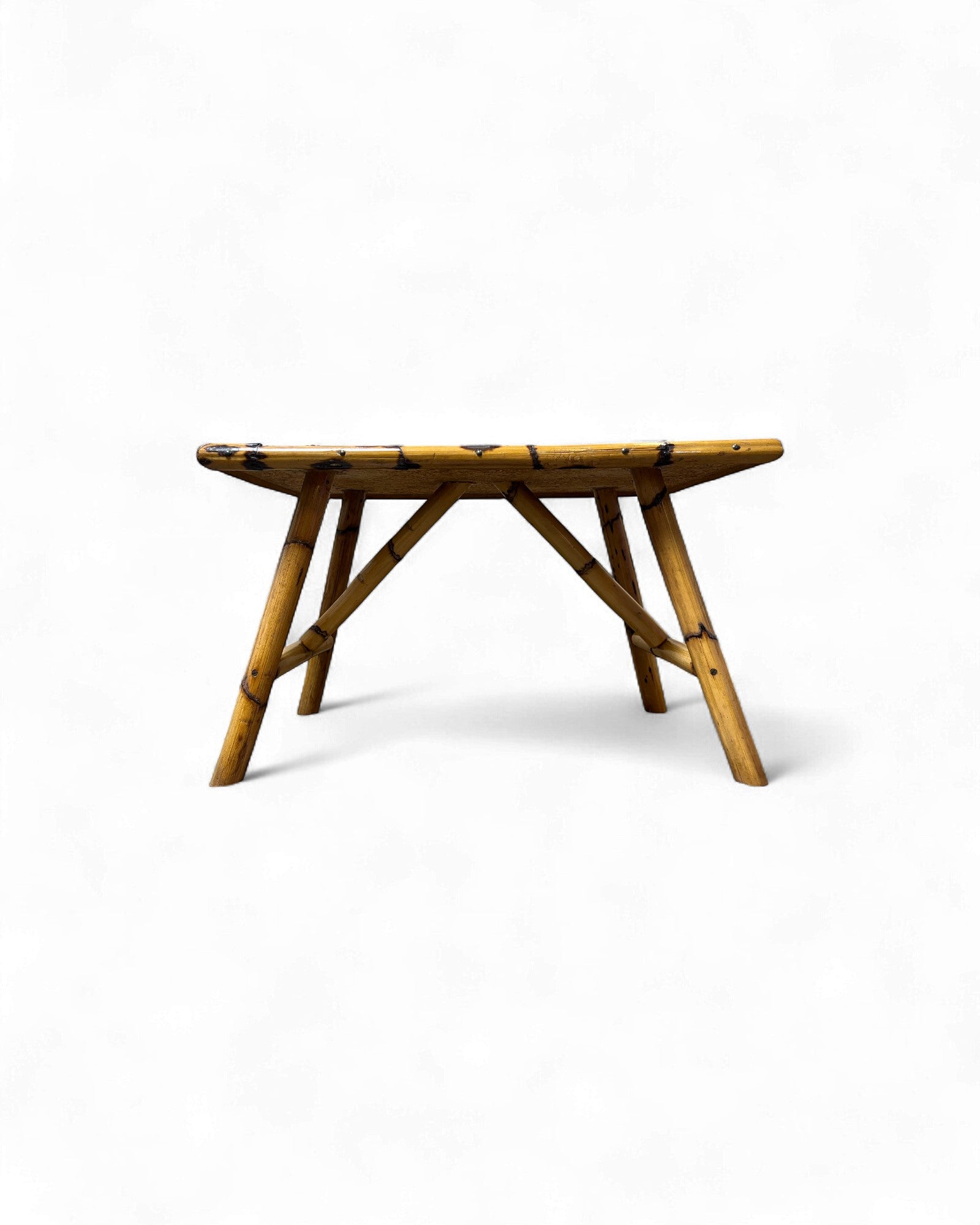 Bamboo & Rattan Mosaic Low Table with Ceramic Tiling Accent Surround Living