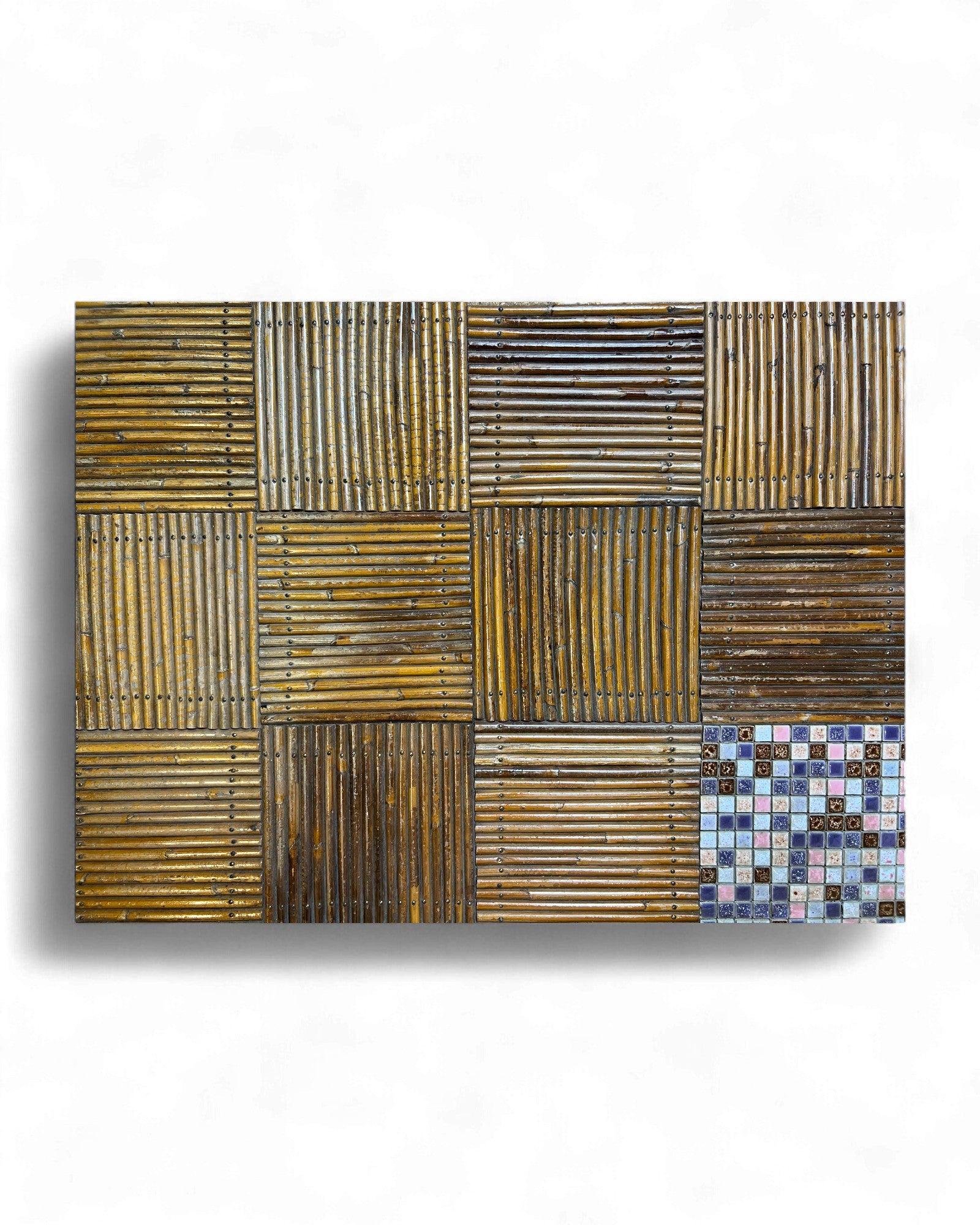 Bamboo & Rattan Mosaic Low Table with Ceramic Tiling Accent Surround Living