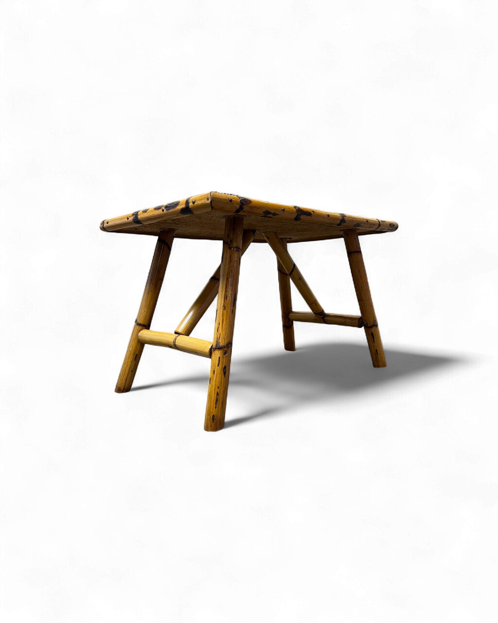 Bamboo & Rattan Mosaic Low Table with Ceramic Tiling Accent Surround Living