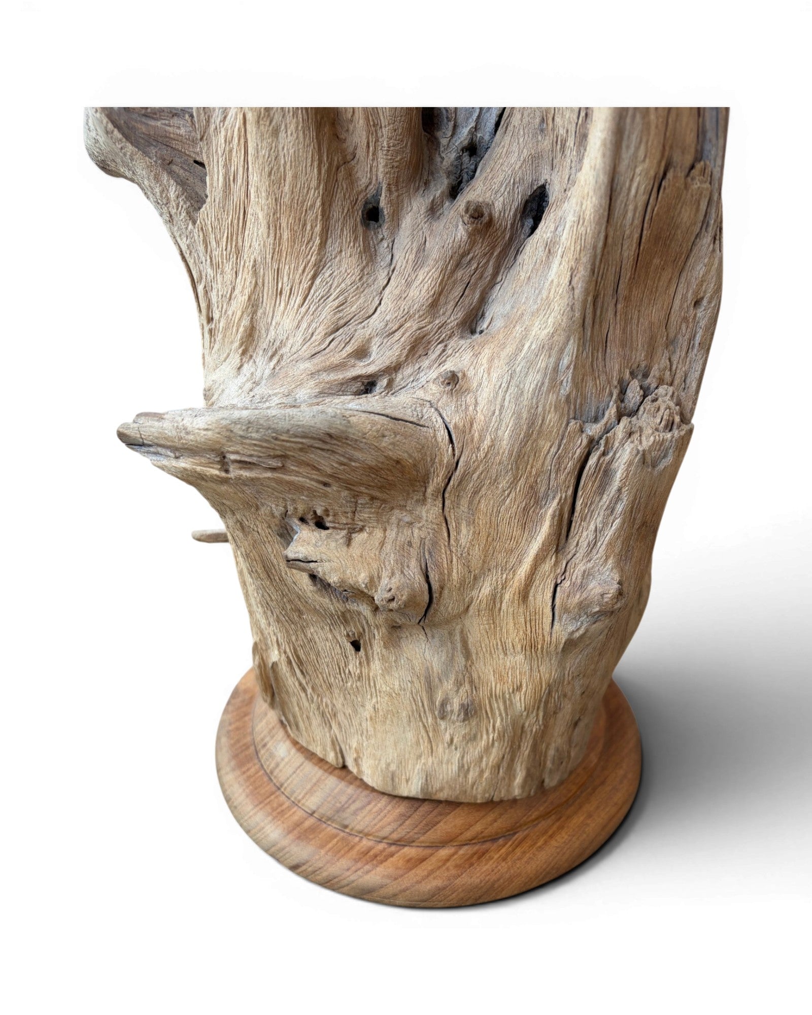 Organic Wood Table Lamp with Mushroom-Shaped Orange Art Glass Shade - Surround Living - 12