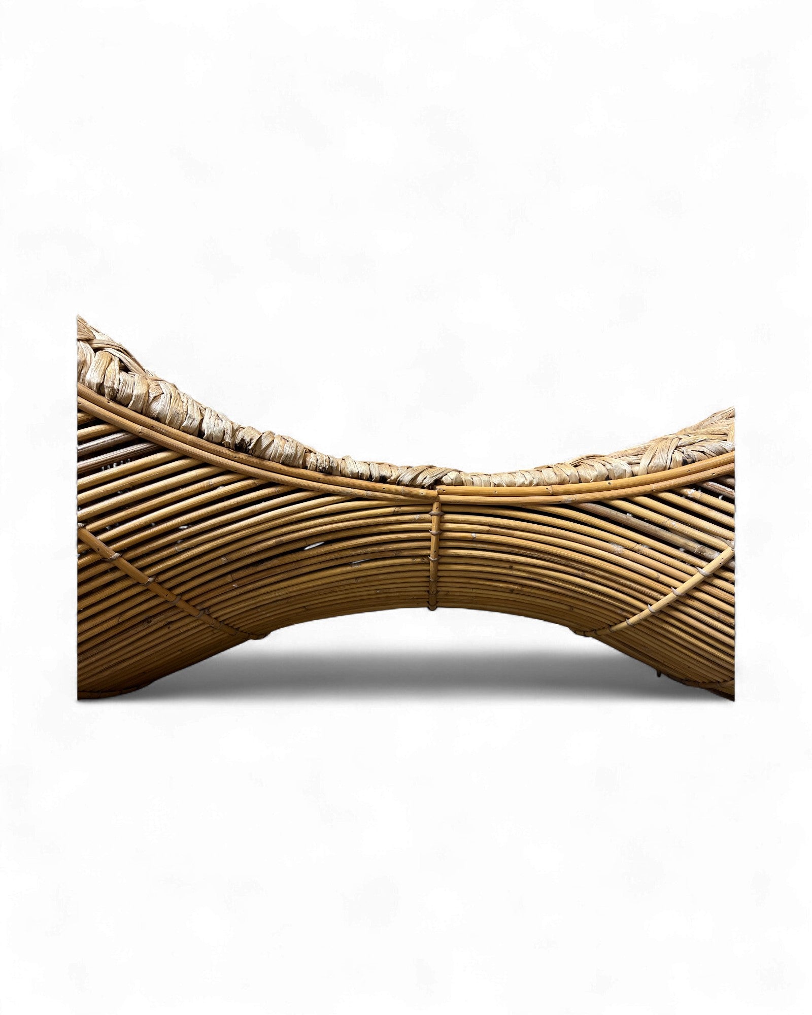 Sculptural Rattan Chaise Lounge with Woven Organic Seating Surround Living