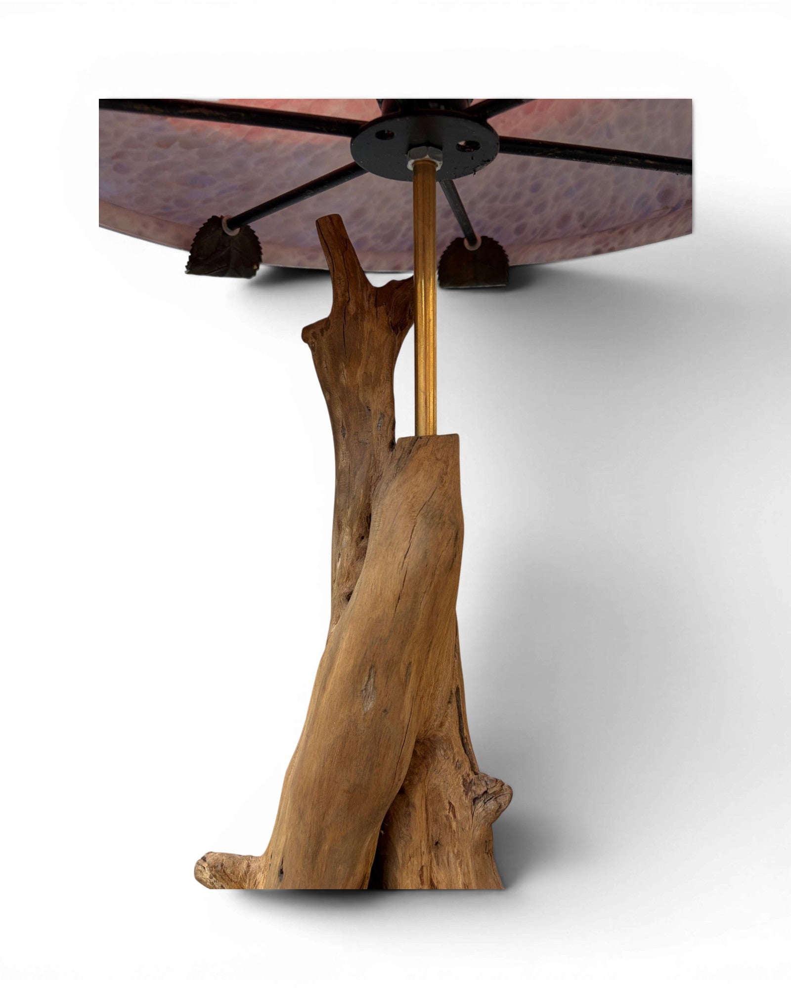 Organic Wood Table Lamp with Mushroom-Shaped Red and Blue Art Glass Shade - Surround Living - 7