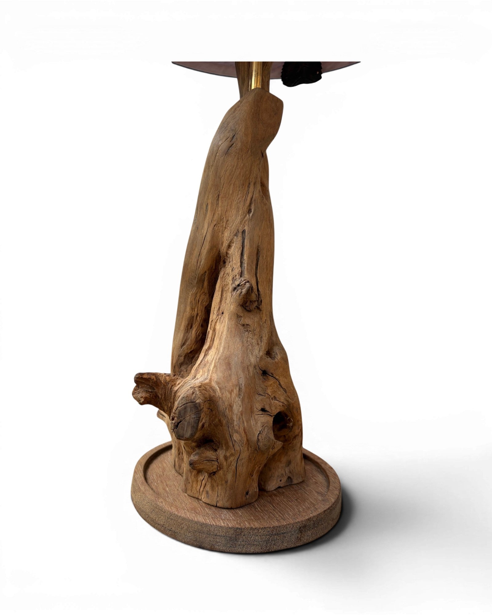 Organic Wood Table Lamp with Mushroom-Shaped Red and Blue Art Glass Shade - Surround Living - 9