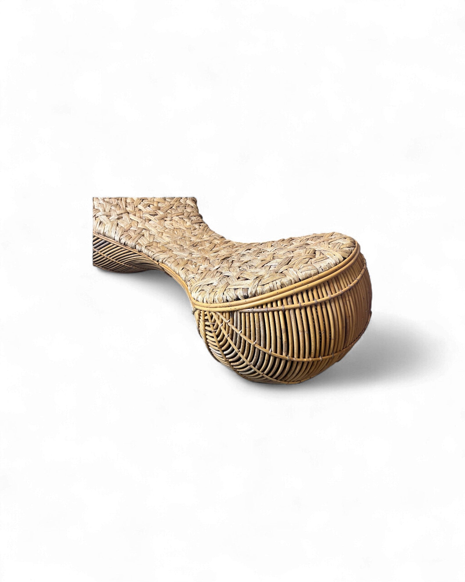 Sculptural Rattan Chaise Lounge with Woven Organic Seating Surround Living