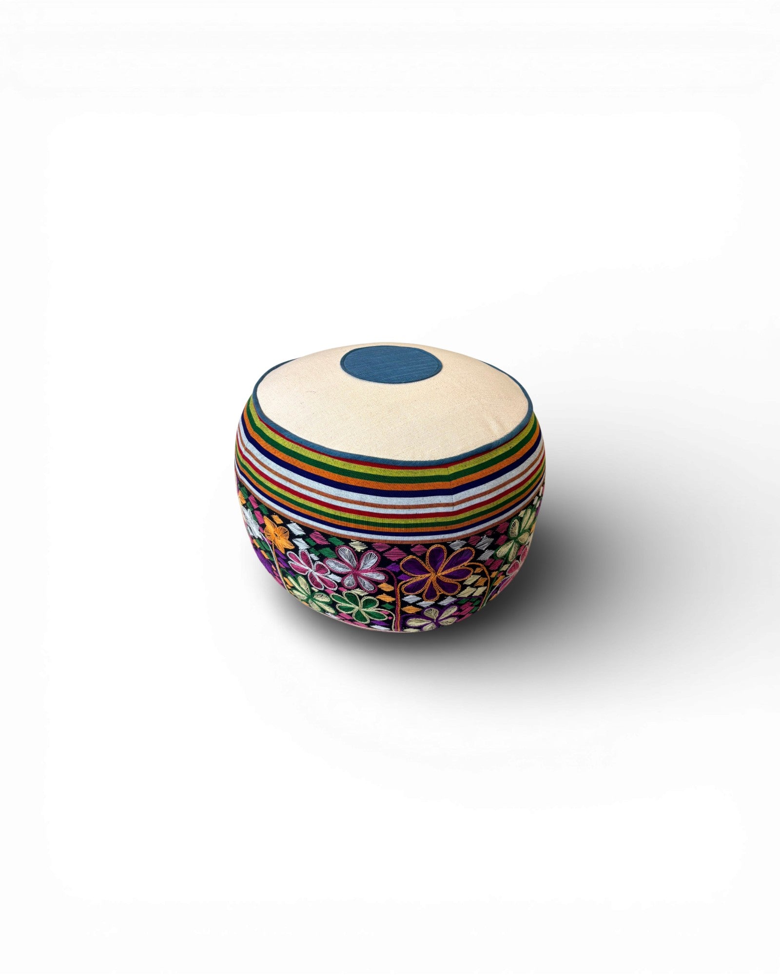Round Embroidered Floral Textile Floor Pouf (M) - Surround Living - 1