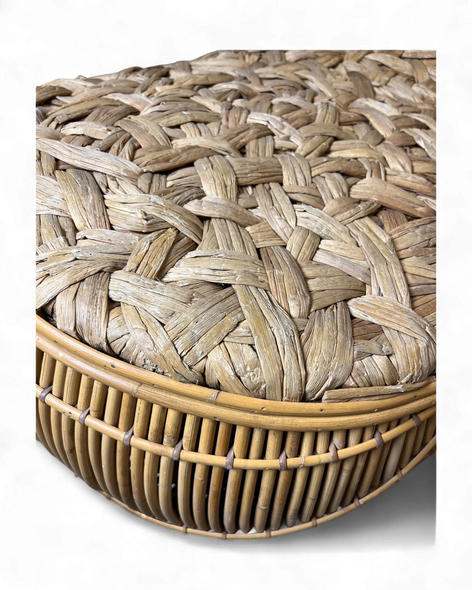 Sculptural Rattan Chaise Lounge with Woven Organic Seating Surround Living