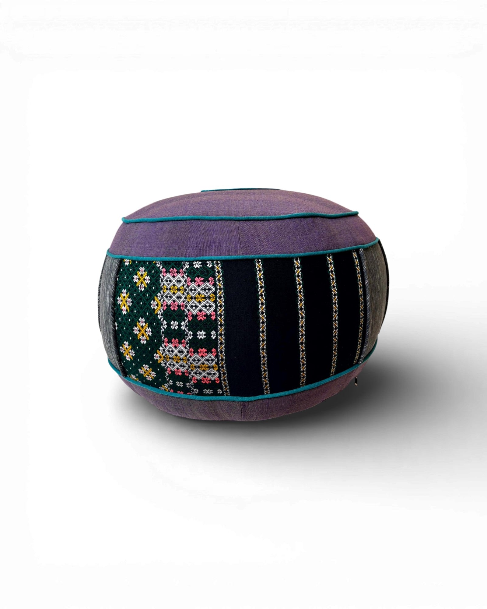 Patchwork Textile Floor Pouf in Indigo & Plum (XL) - Surround Living - 2