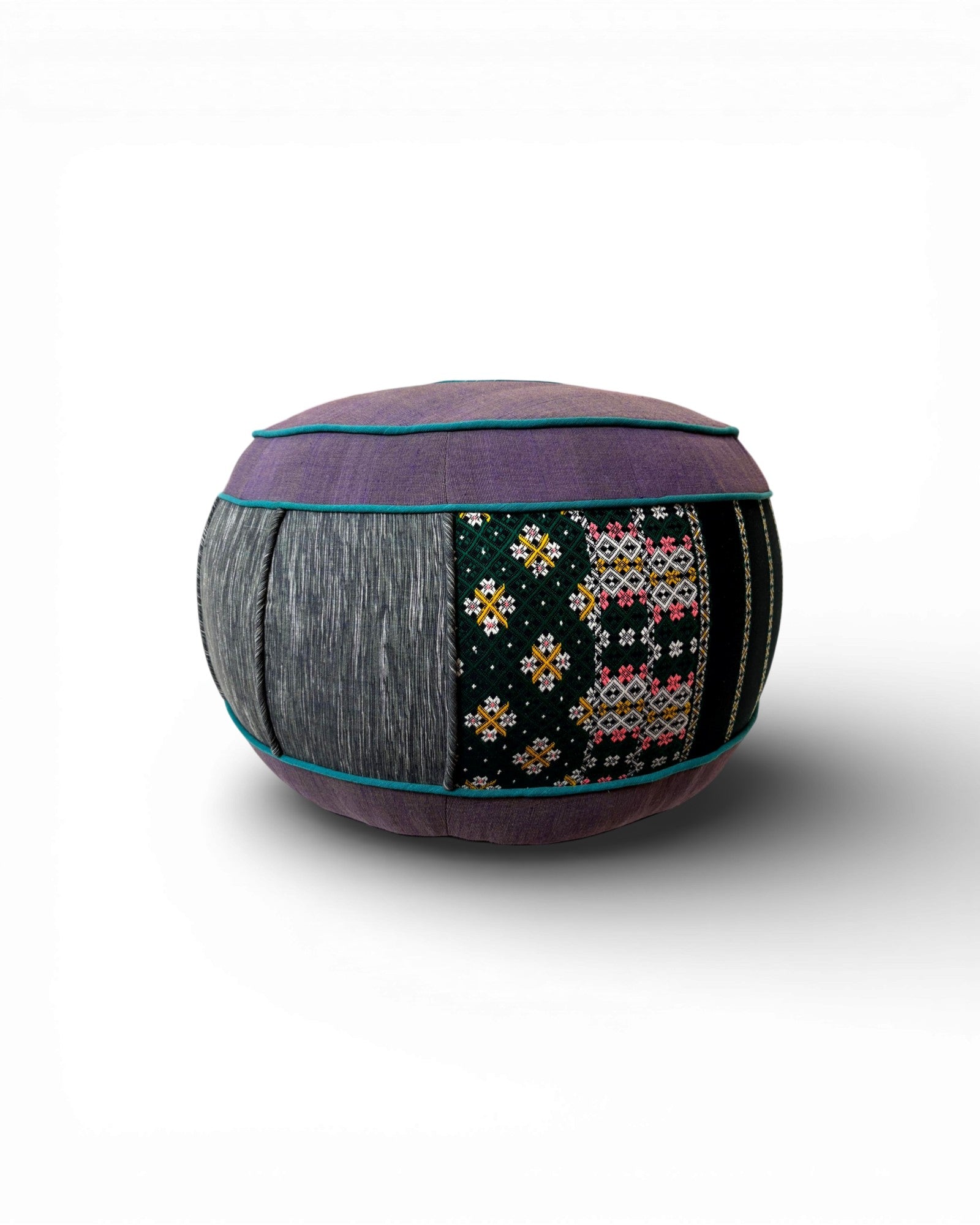 Patchwork Textile Floor Pouf in Indigo & Plum (XL) - Surround Living - 3