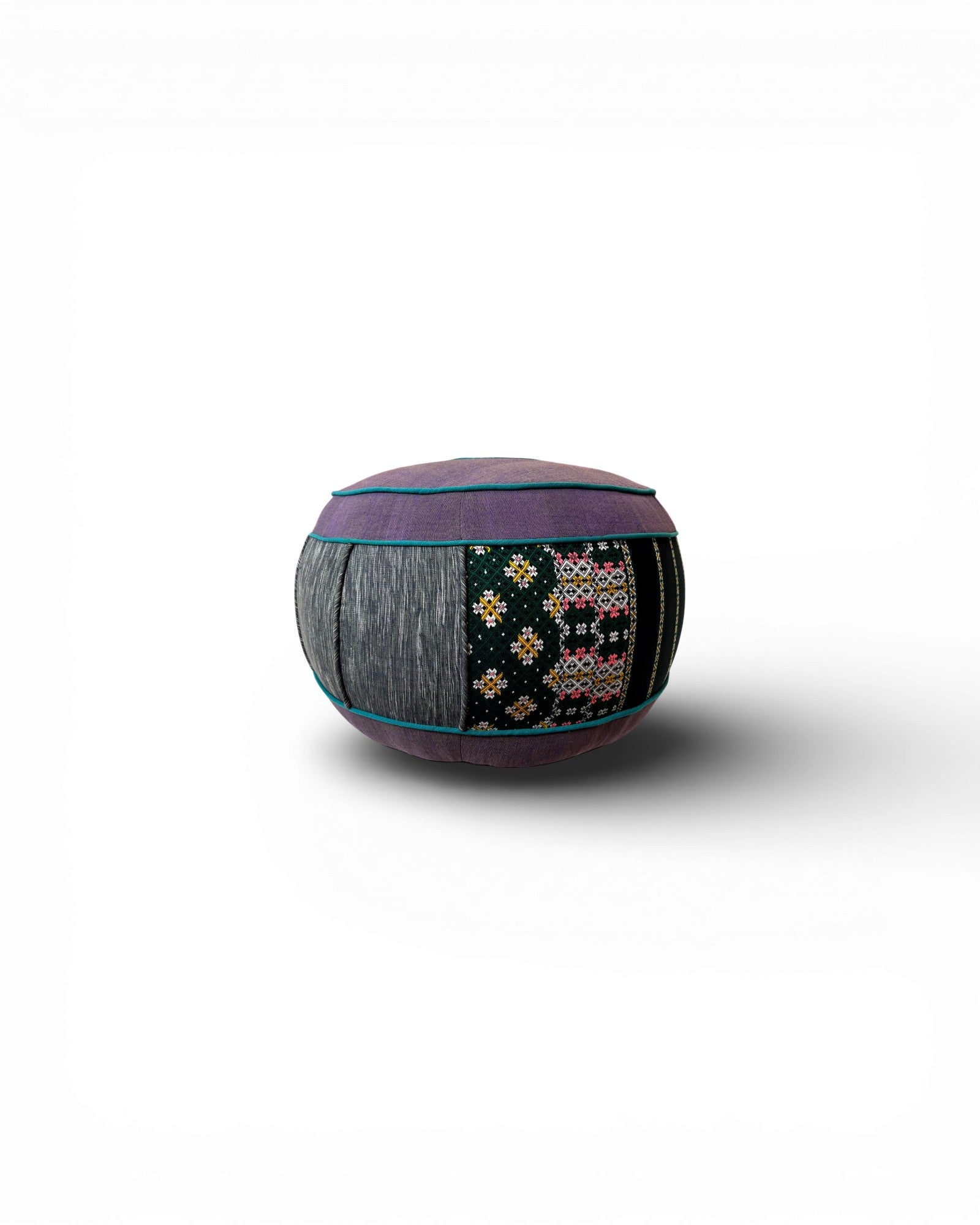 Patchwork Textile Floor Pouf in Indigo & Plum (XL) - Surround Living - 1