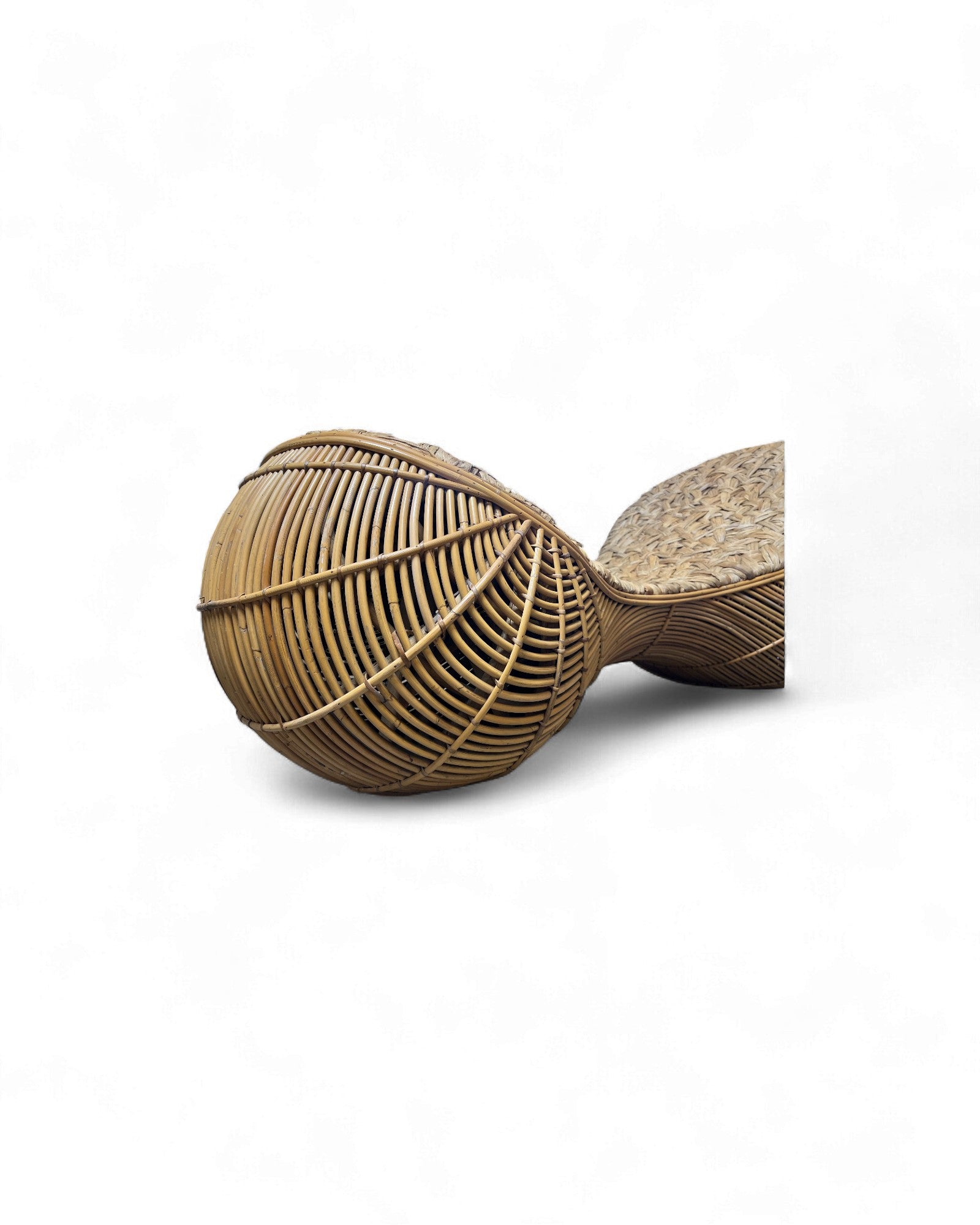 Sculptural Rattan Chaise Lounge with Woven Organic Seating Surround Living