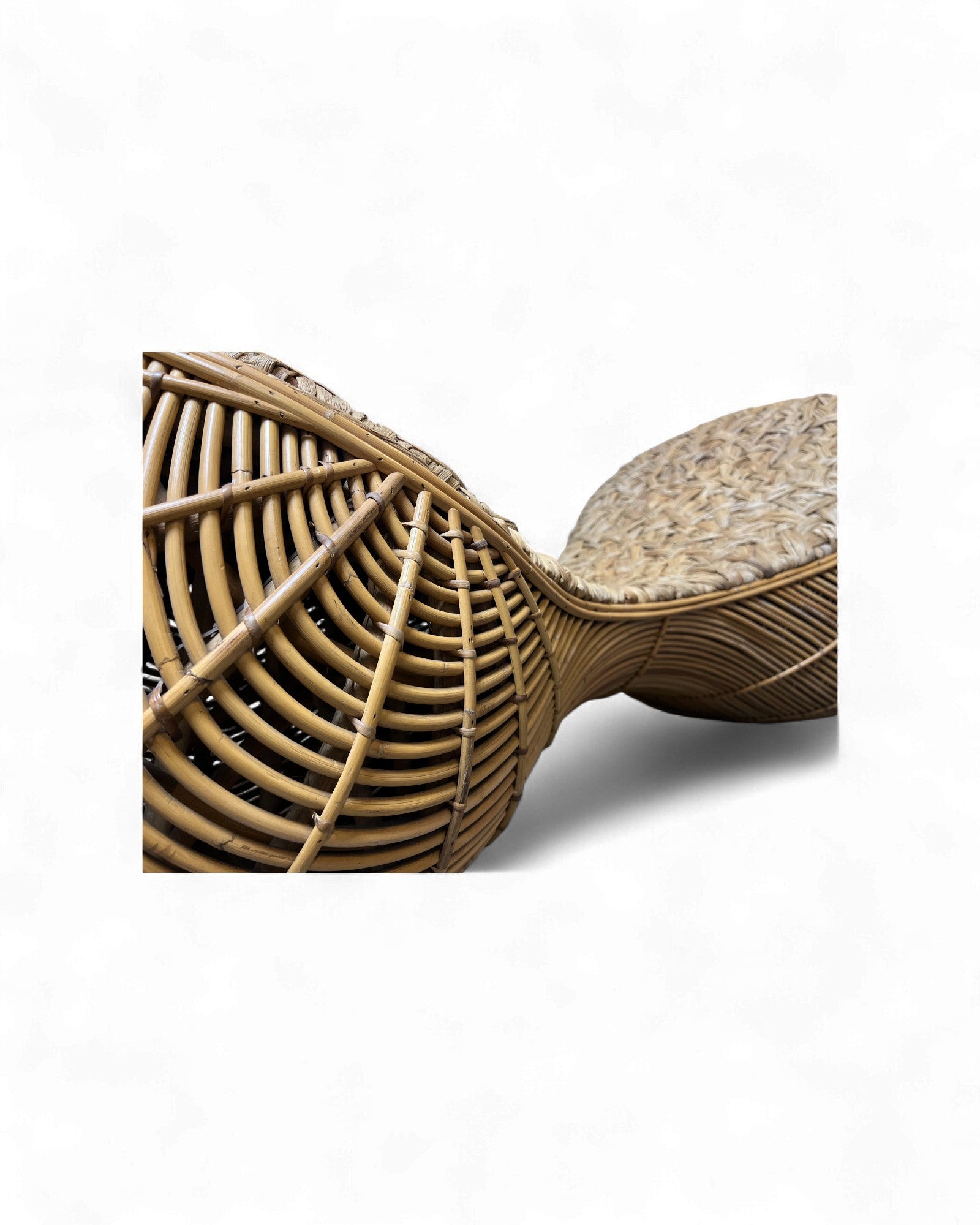 Sculptural Rattan Chaise Lounge with Woven Organic Seating Surround Living