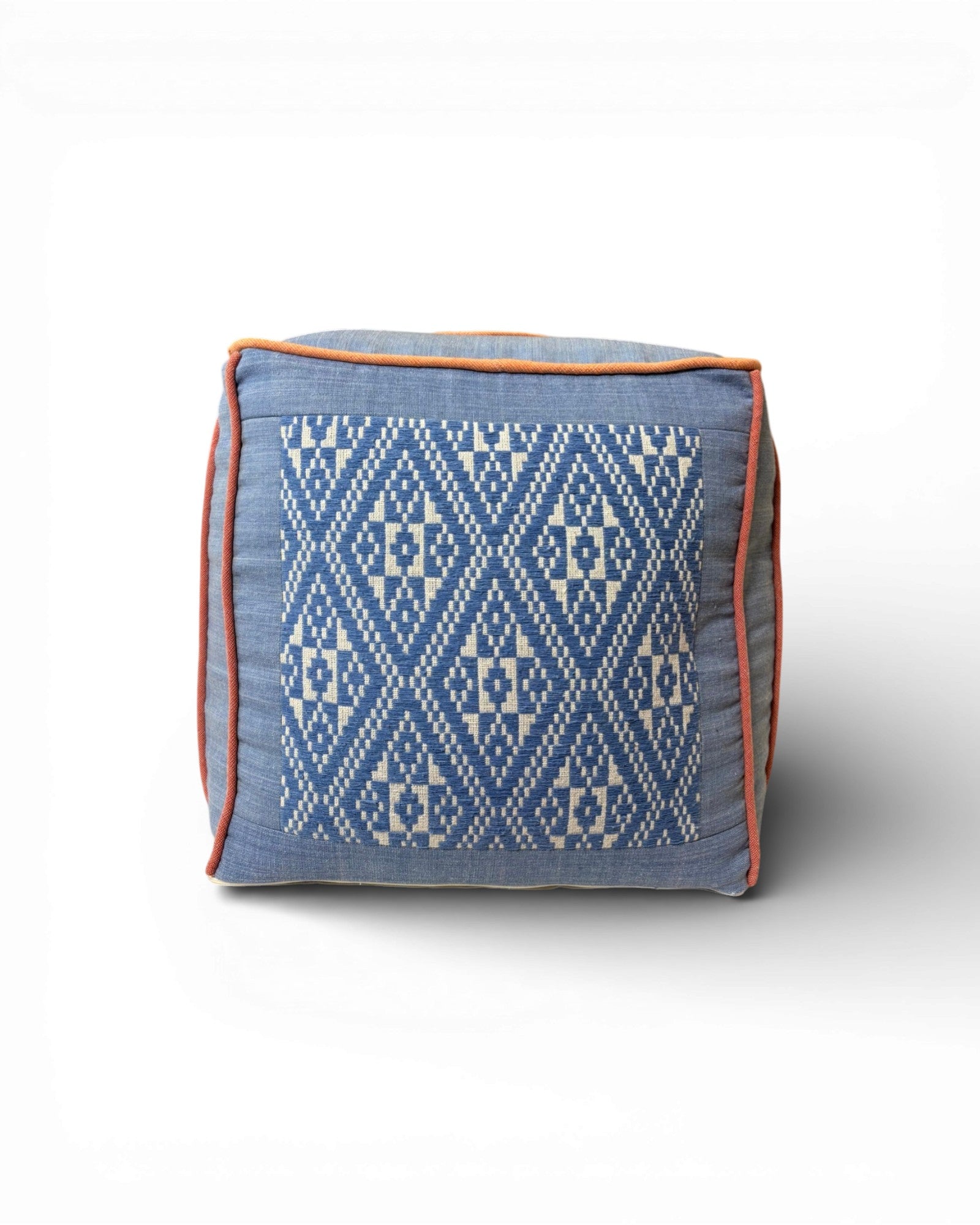 Indigo Woven Cube Pouf with Contrast Piping - Surround Living - 5