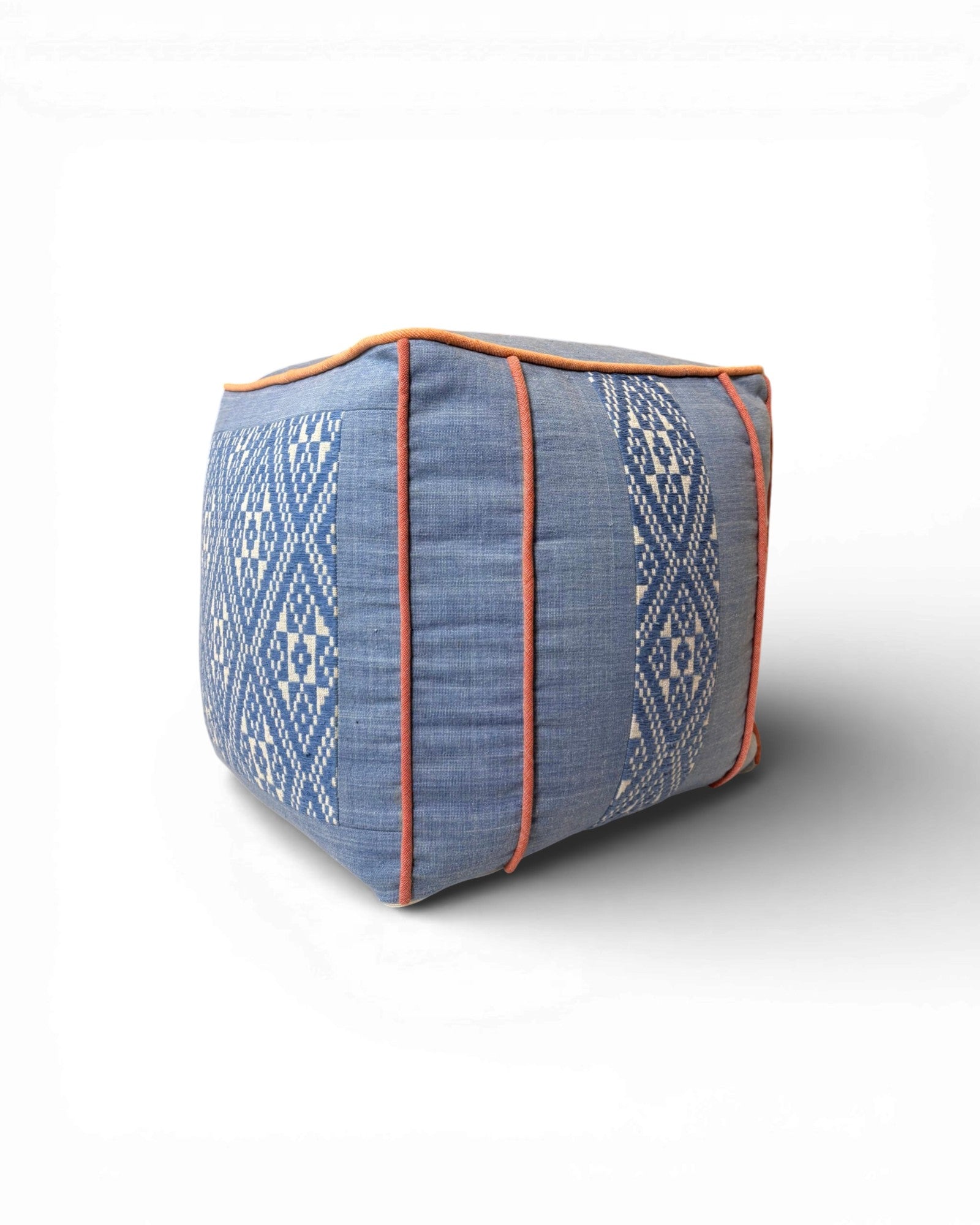 Indigo Woven Cube Pouf with Contrast Piping - Surround Living - 2