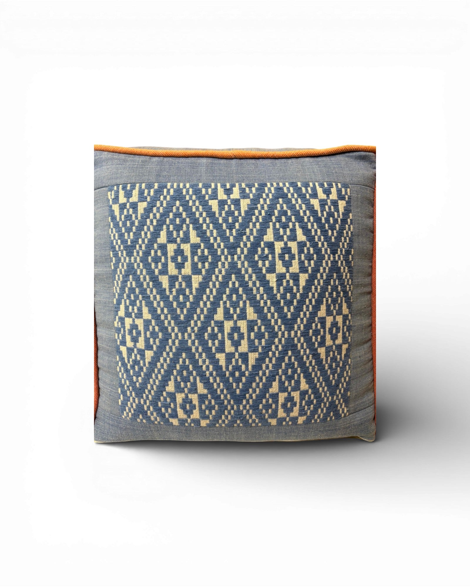 Indigo Woven Cube Pouf with Contrast Piping - Surround Living - 6
