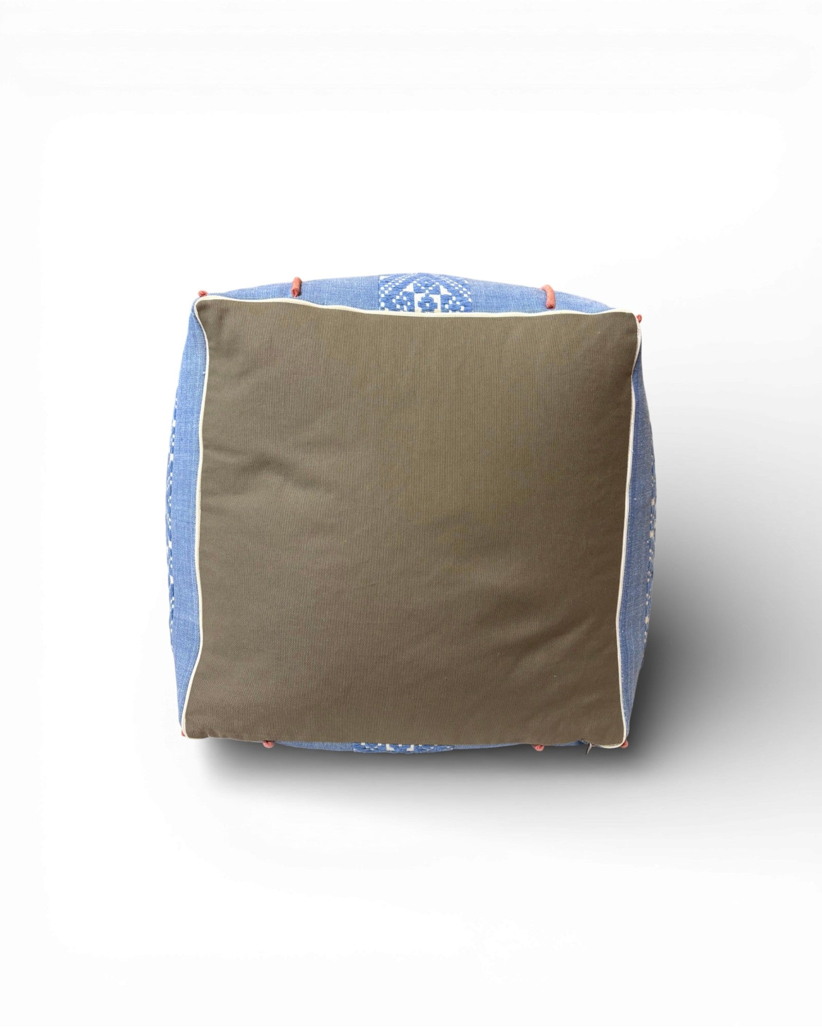 Indigo Woven Cube Pouf with Contrast Piping - Surround Living - 7