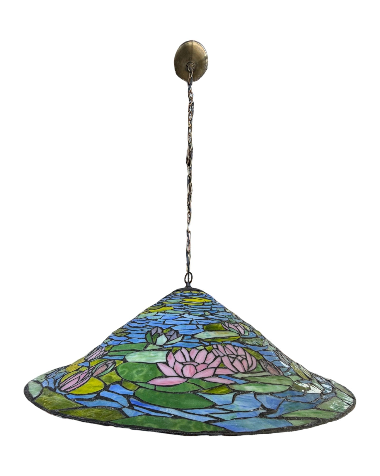 A Lotus Saucer-Shaped Tiffany-Style Stained Glass Pendant Lamp - Surround Living - 7