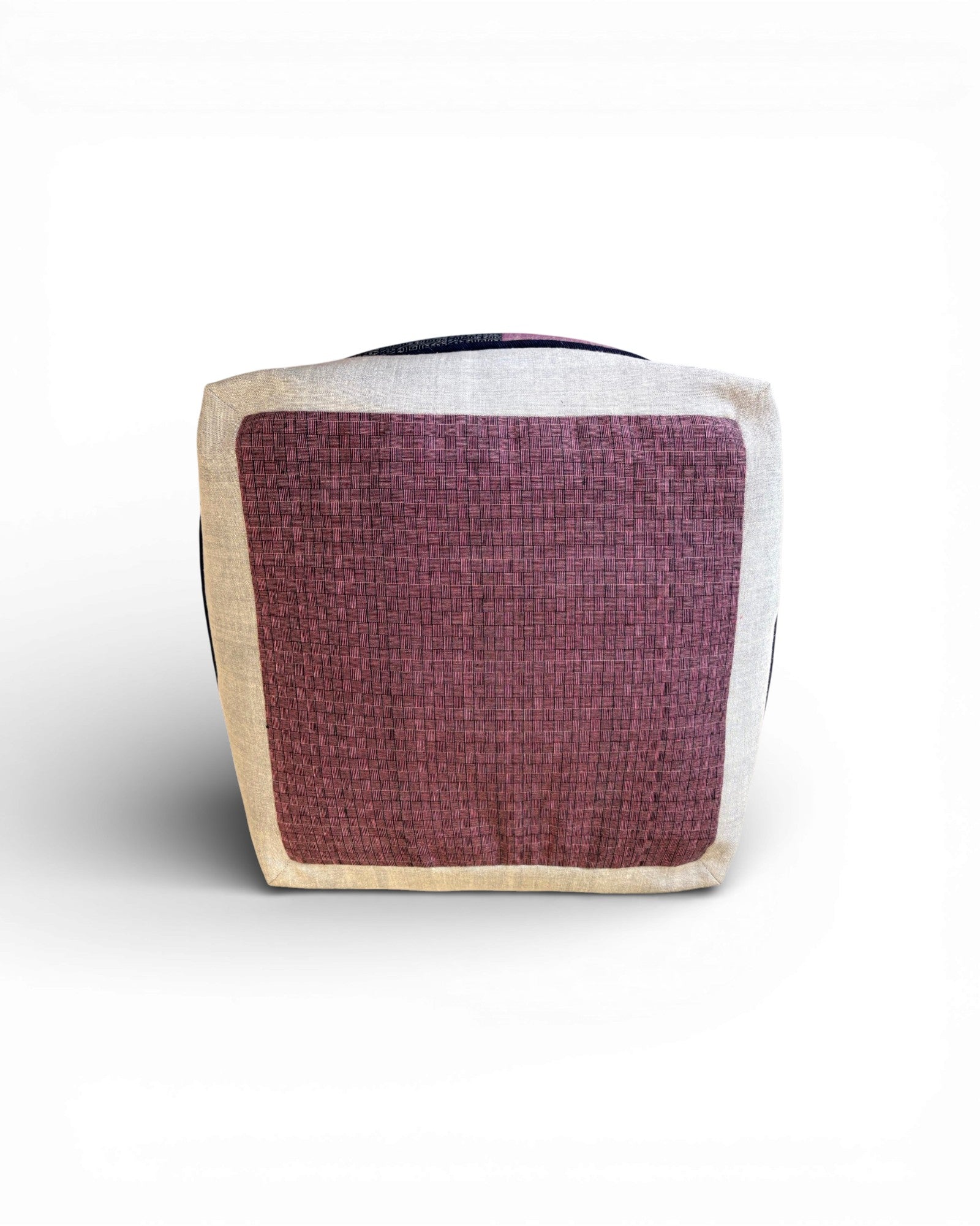 Square Patchwork Textile Floor Pouf in Indigo & Plum - Surround Living - 4