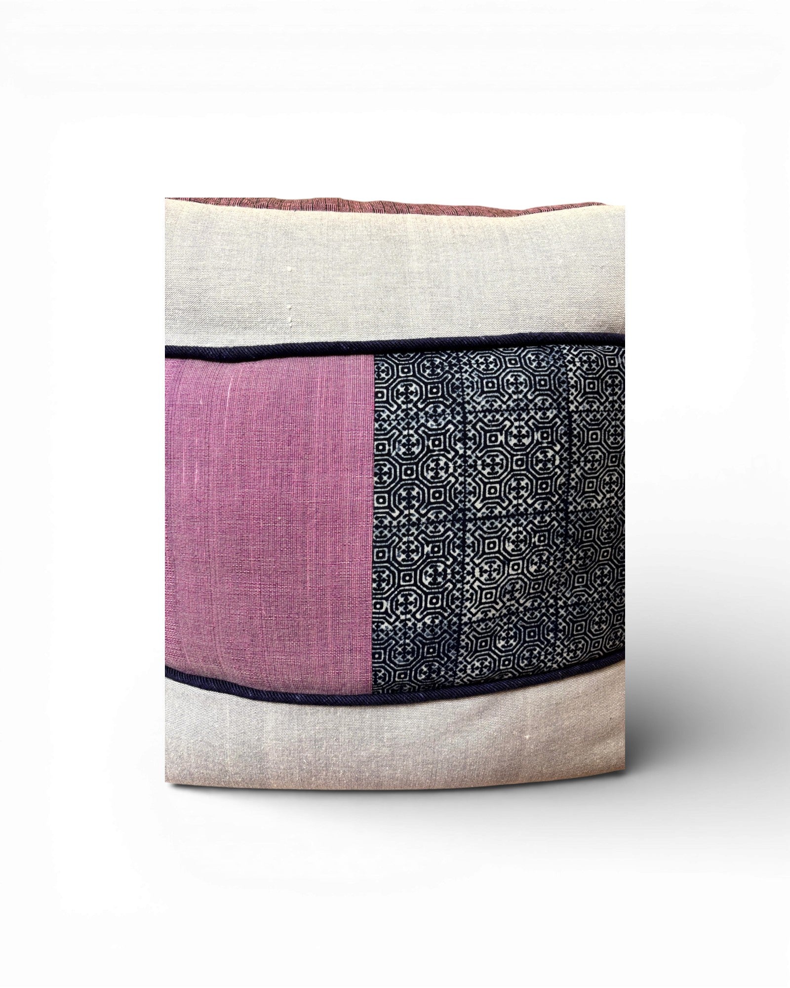 Square Patchwork Textile Floor Pouf in Indigo & Plum - Surround Living - 7