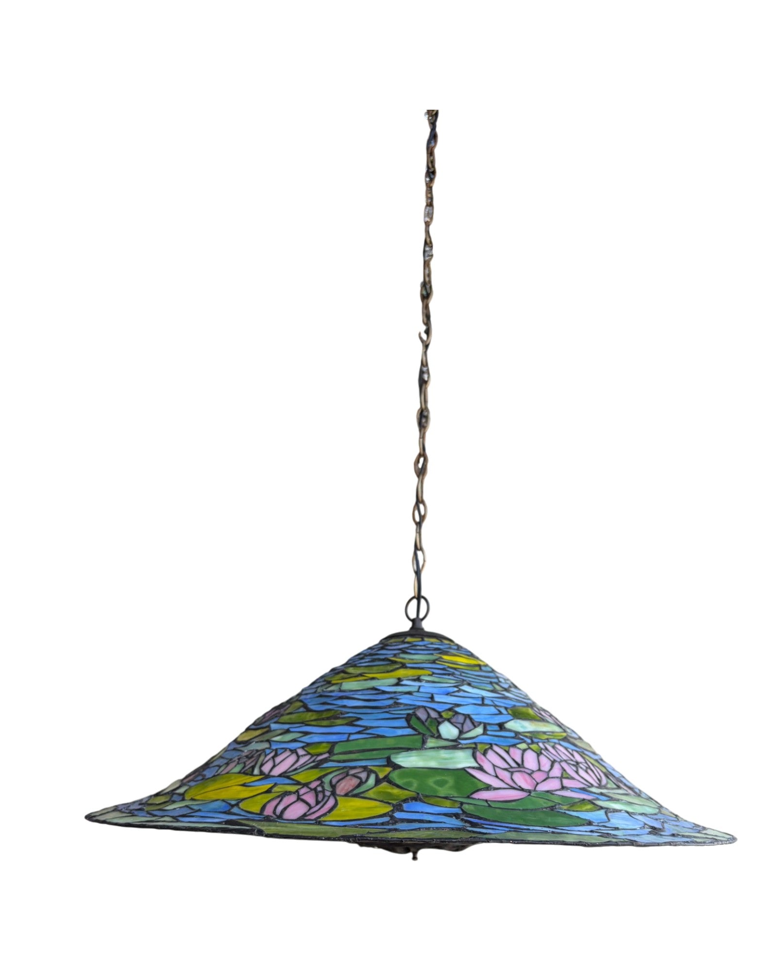 A Lotus Saucer-Shaped Tiffany-Style Stained Glass Pendant Lamp - Surround Living - 17