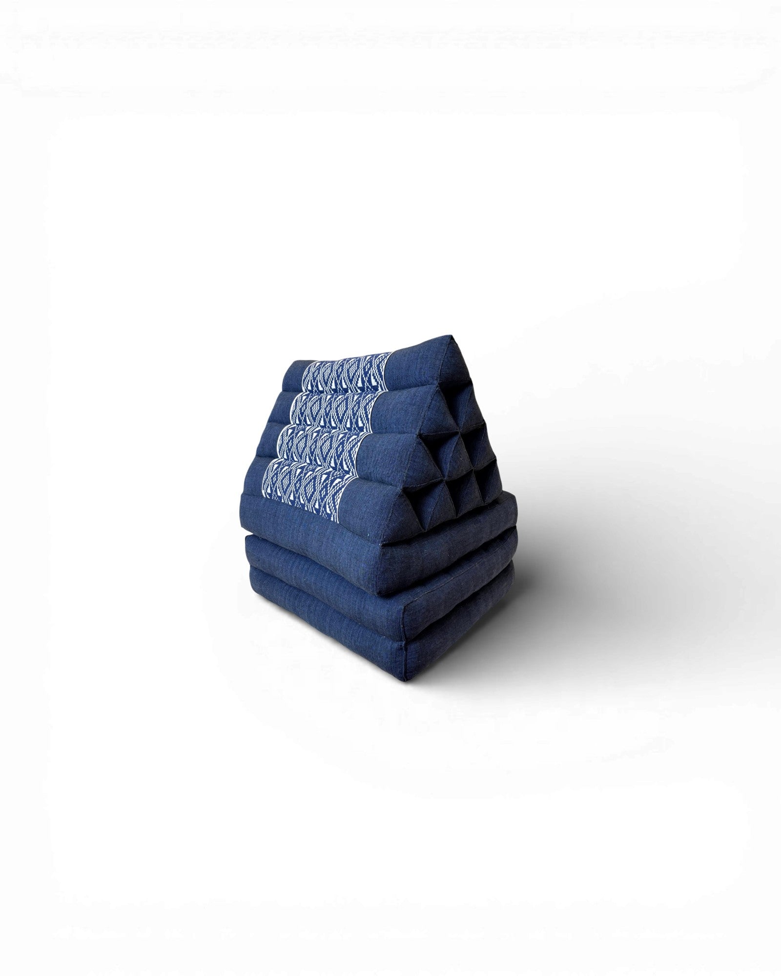 Indigo Cotton & White Geometric Panel Triangle Cushion (L) - Surround Living - 1