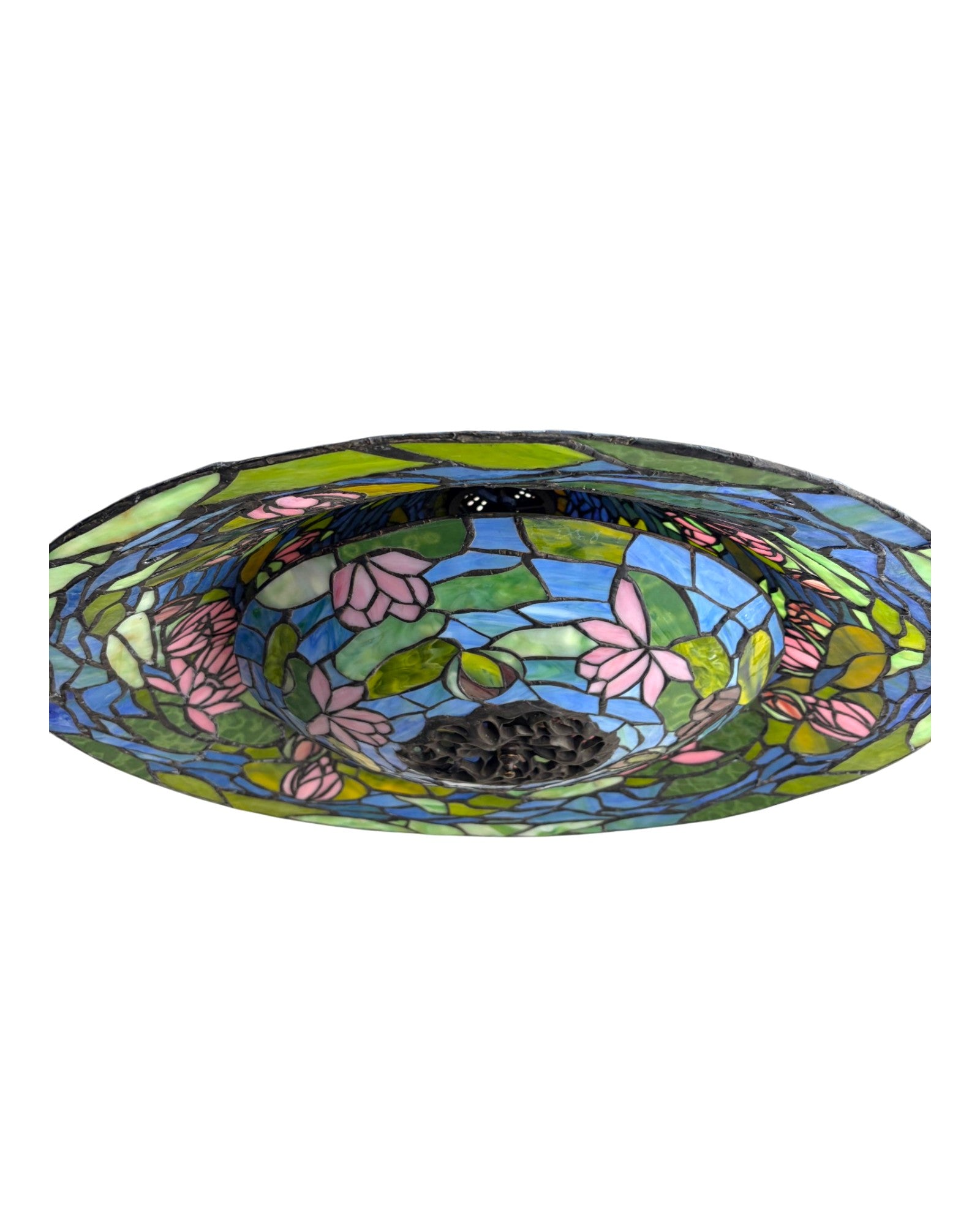 A Lotus Saucer-Shaped Tiffany-Style Stained Glass Pendant Lamp - Surround Living - 18