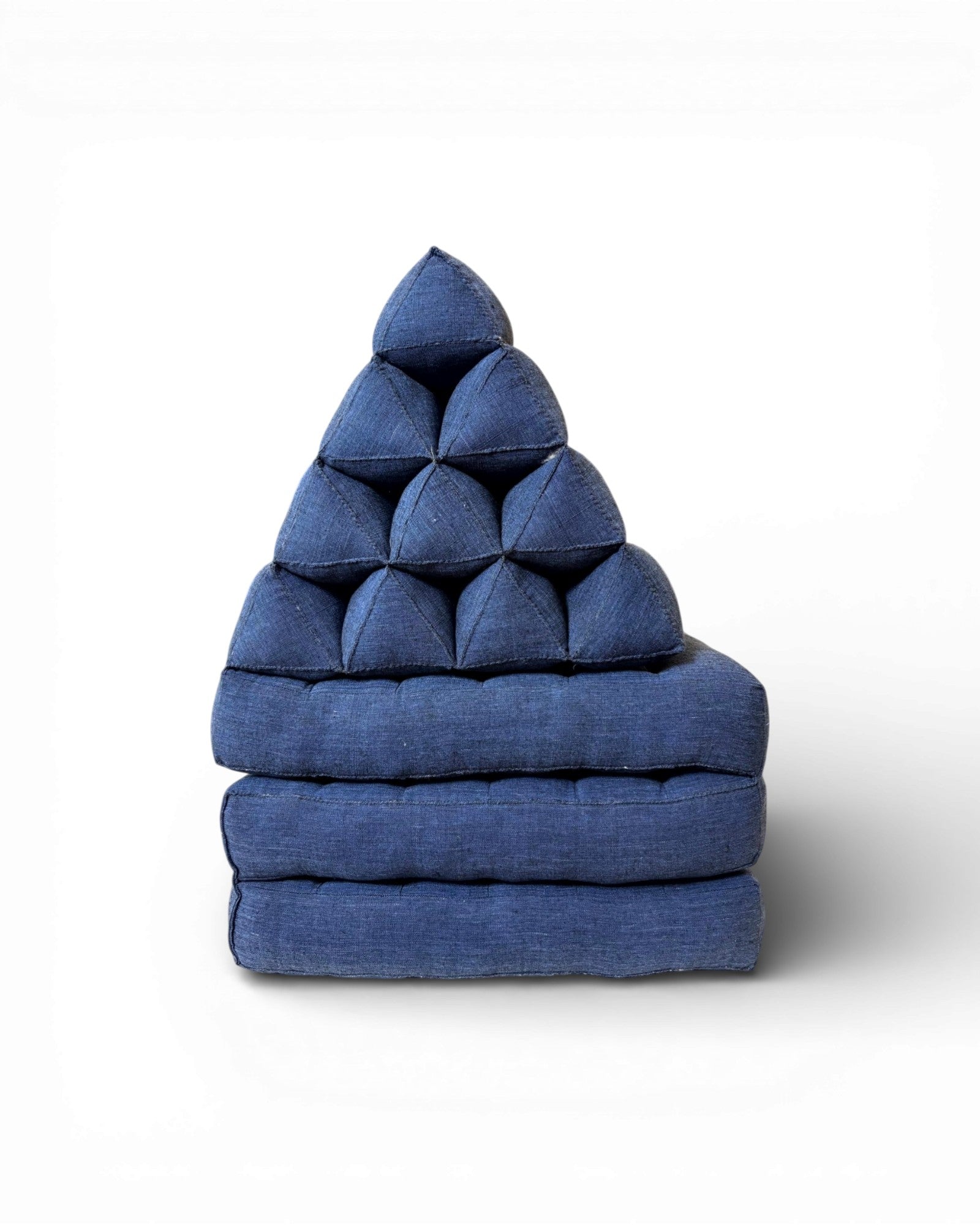 Indigo Cotton & White Geometric Panel Triangle Cushion (L) - Surround Living - 7