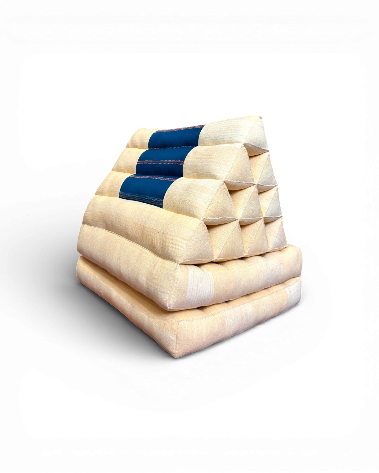 Yellow Silk & Deep Blue Stripe Triangle Cushion (M) - Surround Living - 6