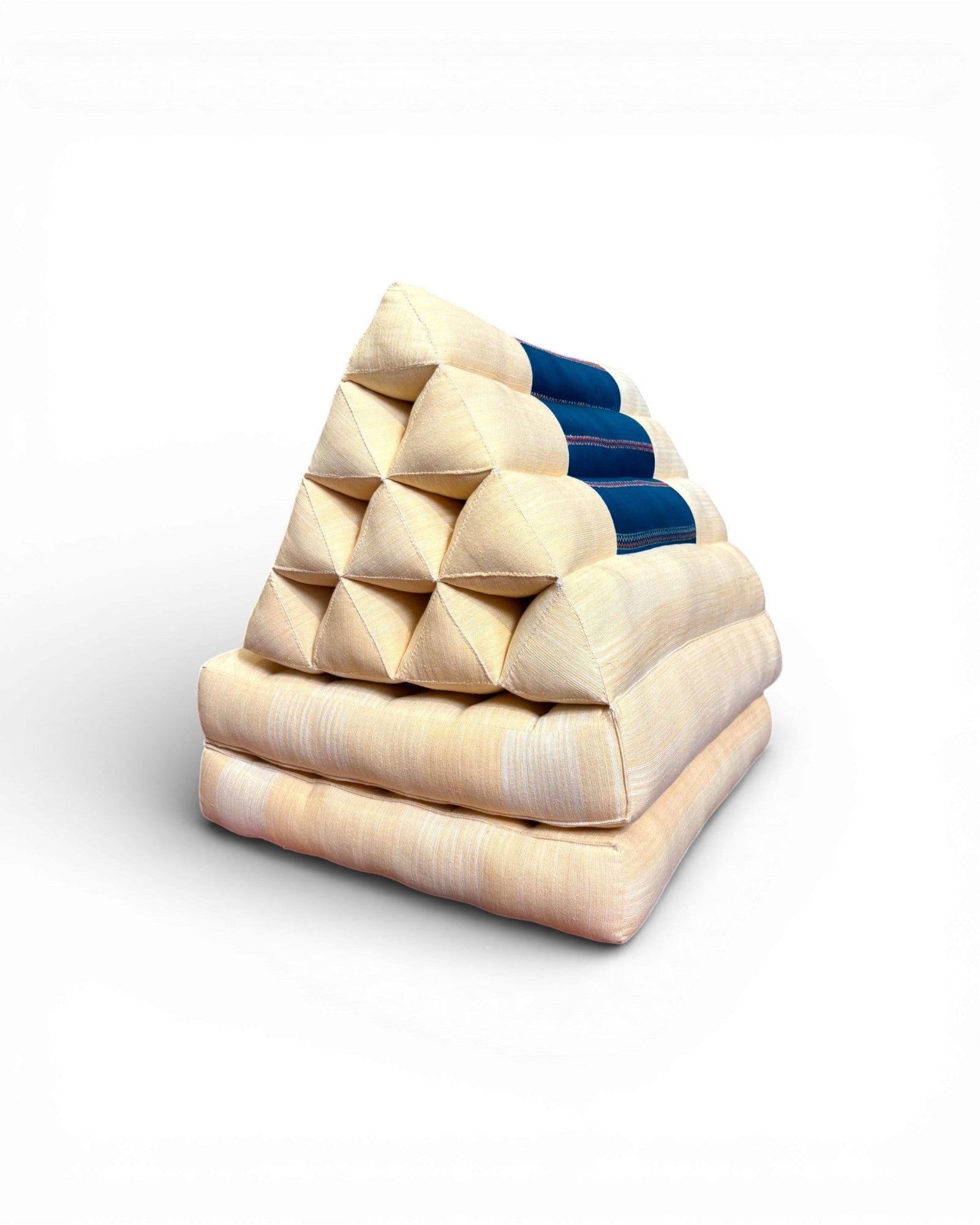 Yellow Silk & Deep Blue Stripe Triangle Cushion (M) - Surround Living - 8