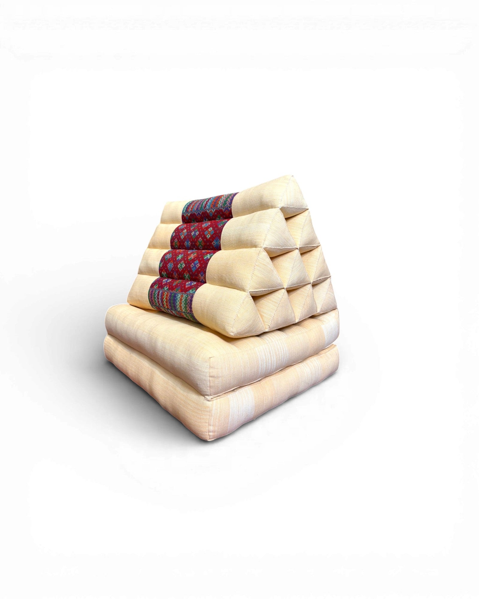 Yellow Silk & Deep Blue Stripe Triangle Cushion (M) - Surround Living - 2