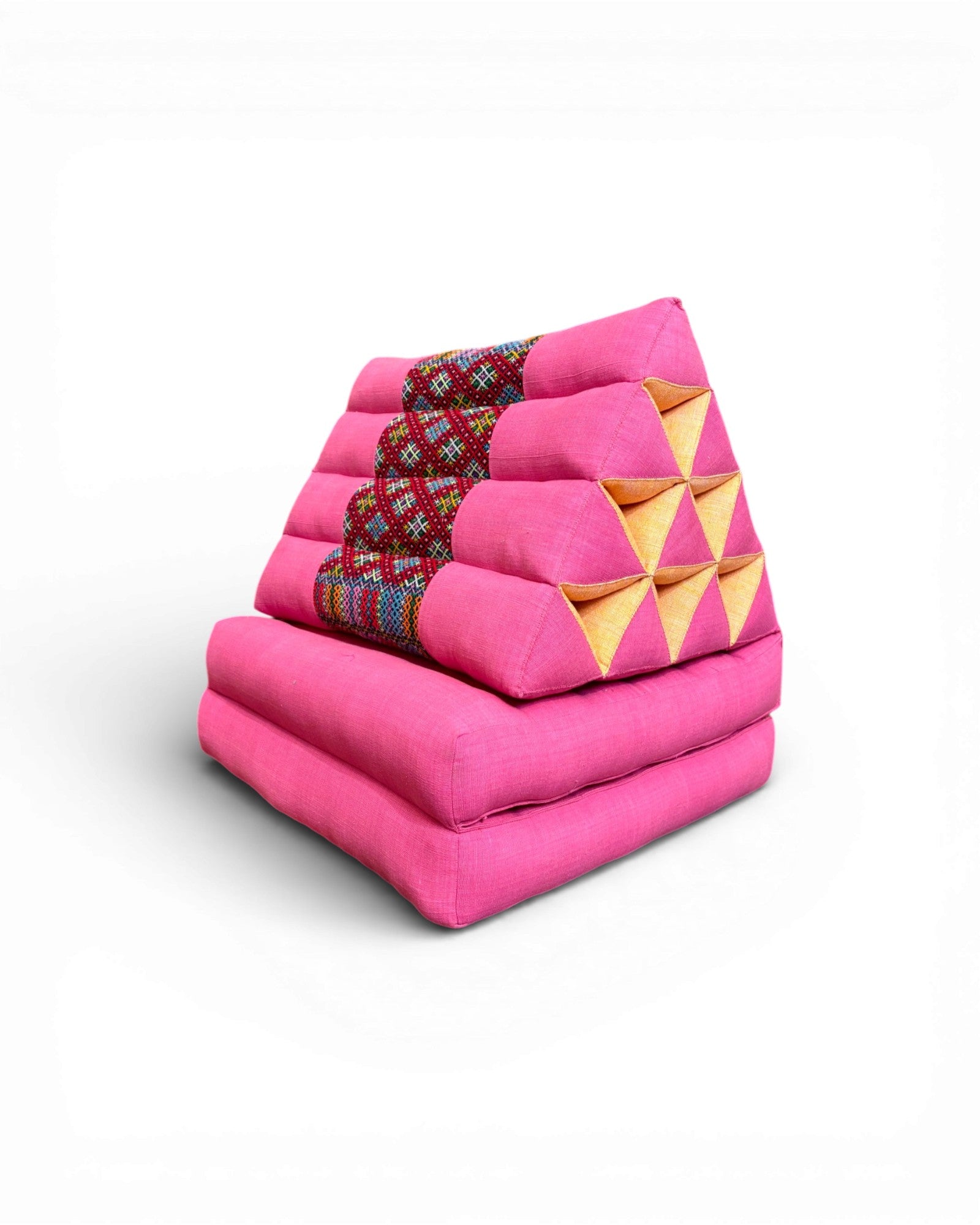 Fuchsia Cotton & Multicolour Tribal Panel Triangle Cushion (M) - Surround Living - 3