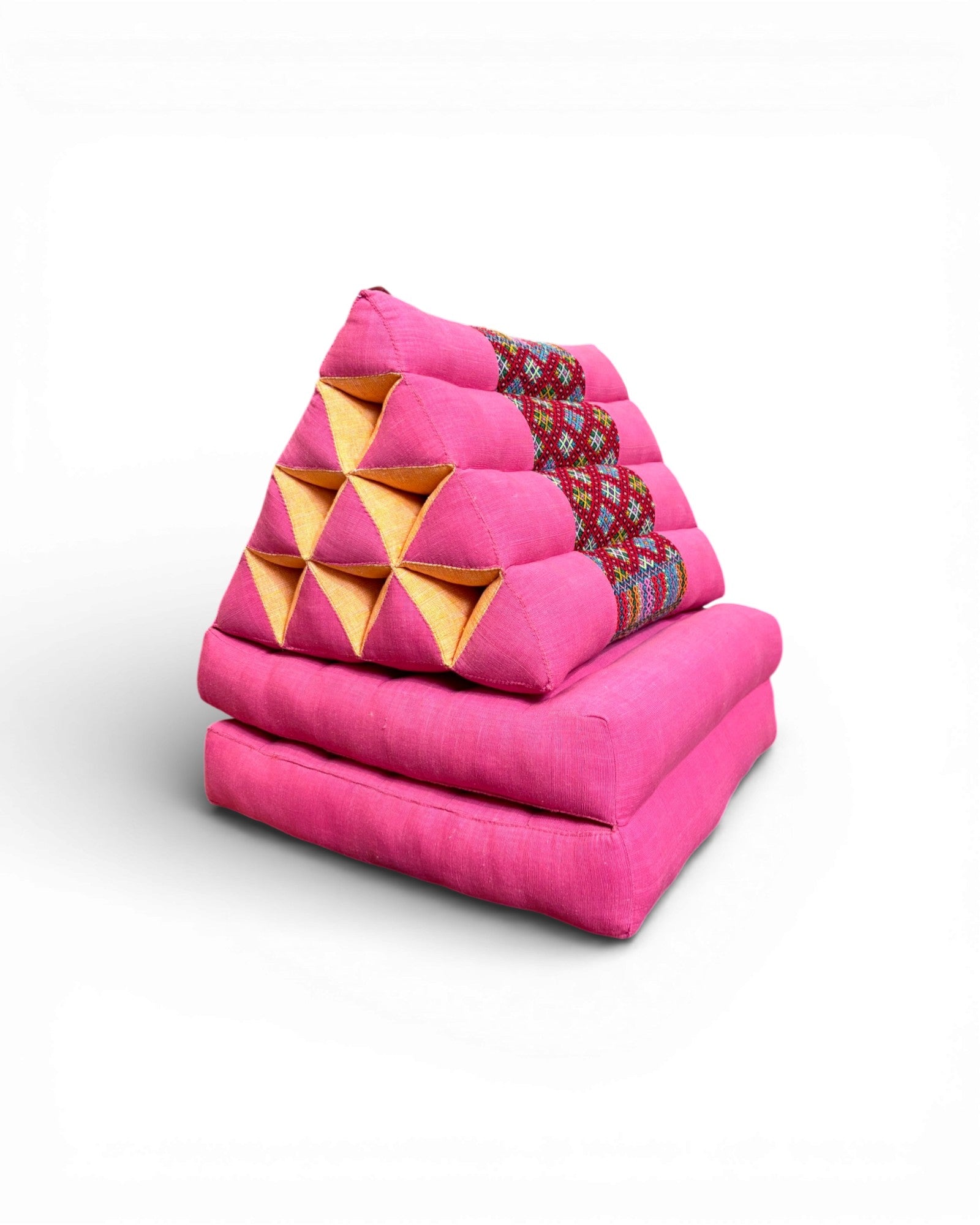 Fuchsia Cotton & Multicolour Tribal Panel Triangle Cushion (M) - Surround Living - 6