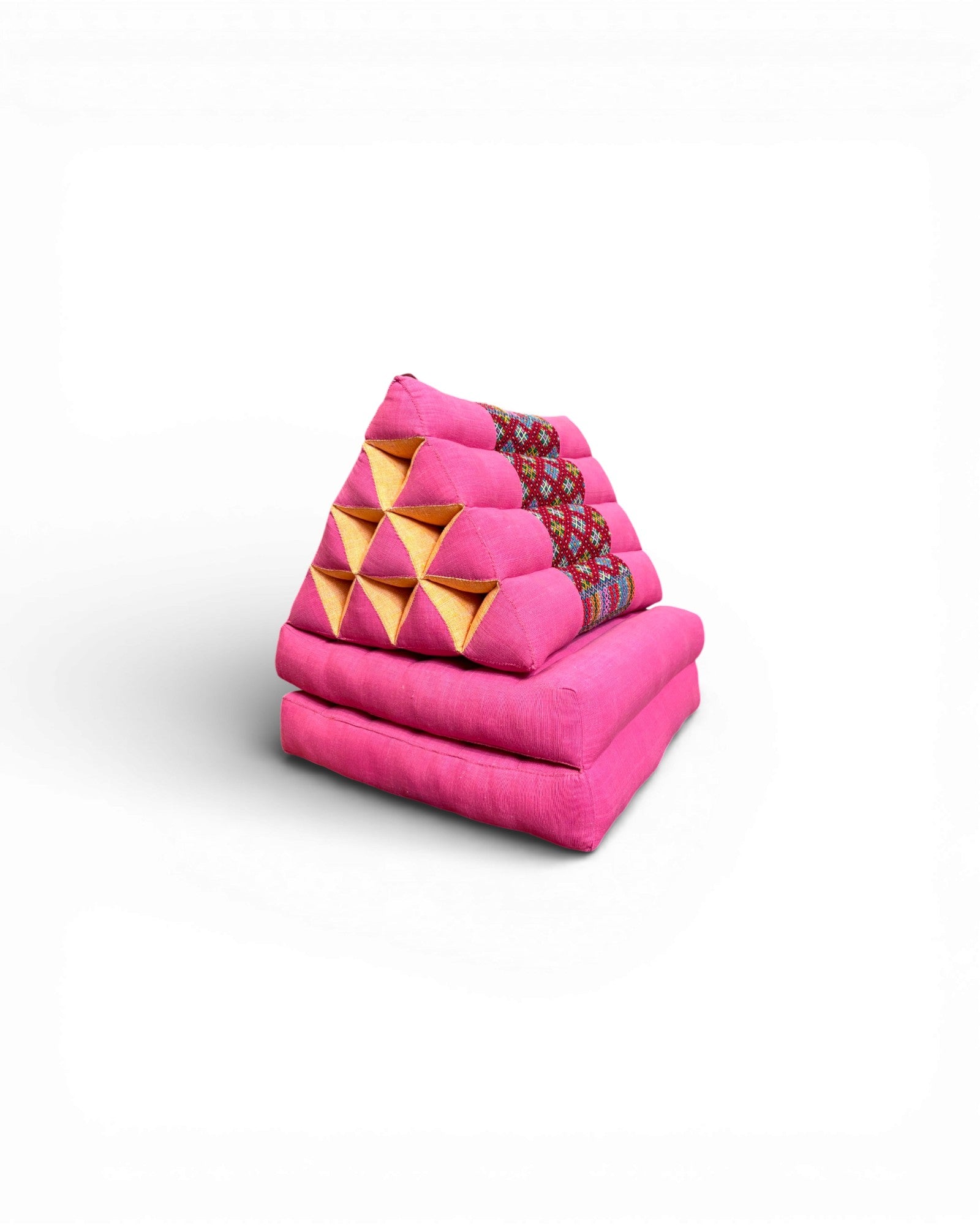 Fuchsia Cotton & Multicolour Tribal Panel Triangle Cushion (M) - Surround Living - 5
