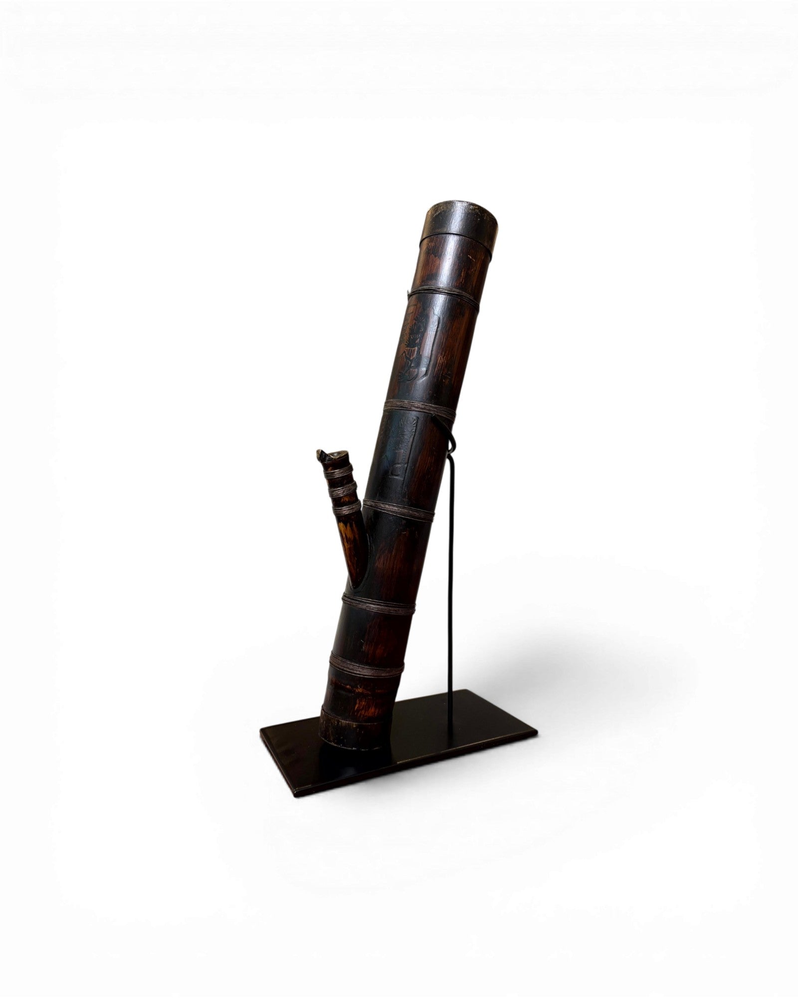 Smoked Bamboo & Dark Patina Opium Pipe Sculpture (Mounted) - Surround Living - 1