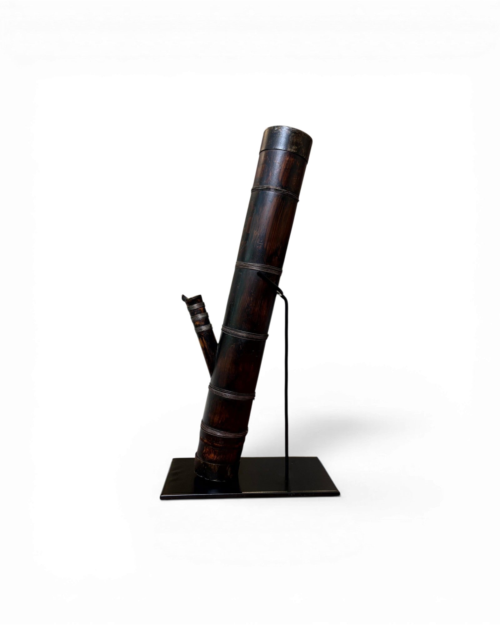 Smoked Bamboo & Dark Patina Opium Pipe Sculpture (Mounted) - Surround Living - 3