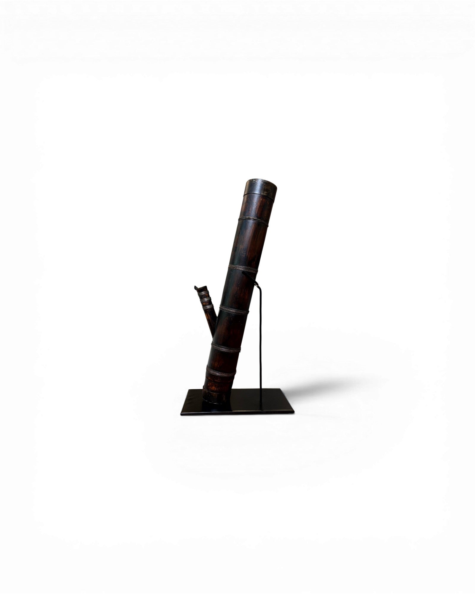 Smoked Bamboo & Dark Patina Opium Pipe Sculpture (Mounted) - Surround Living - 2