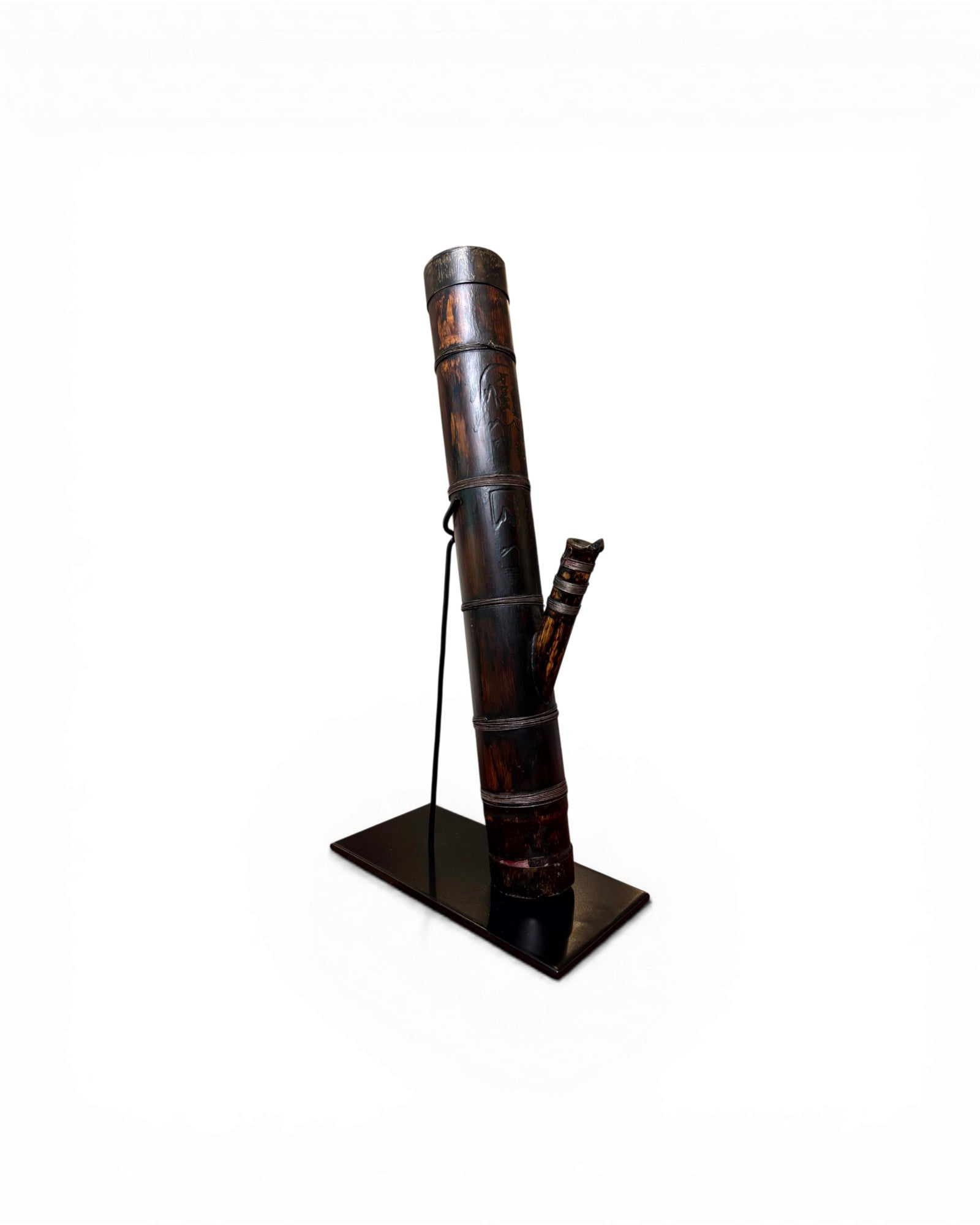 Smoked Bamboo & Dark Patina Opium Pipe Sculpture (Mounted) - Surround Living - 6