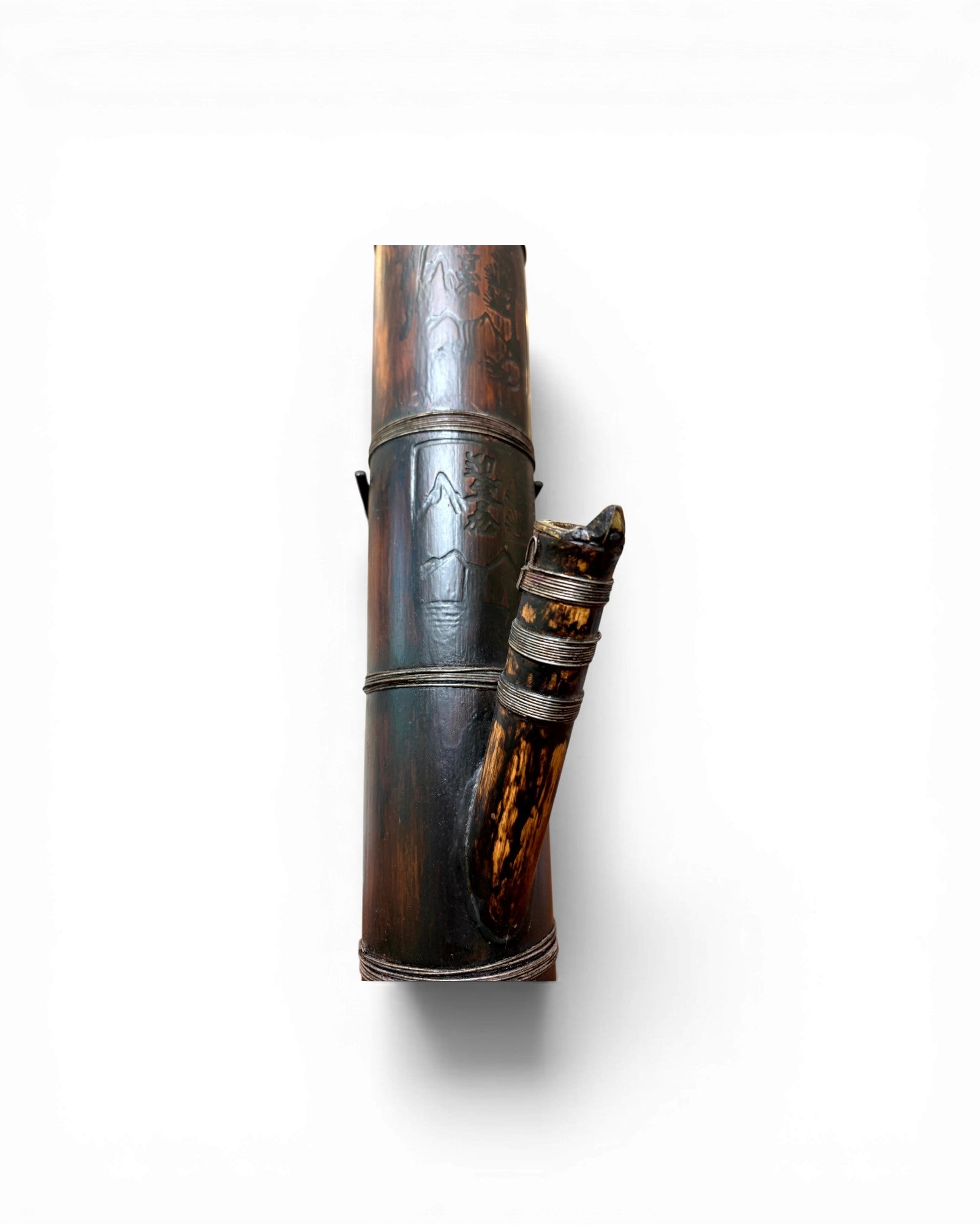 Smoked Bamboo & Dark Patina Opium Pipe Sculpture (Mounted) - Surround Living - 8