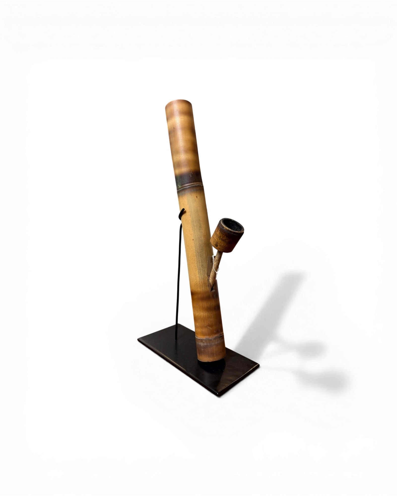Honey - Toned Bamboo Opium Pipe with Carved Bowl (Mounted) - Surround Living - 2