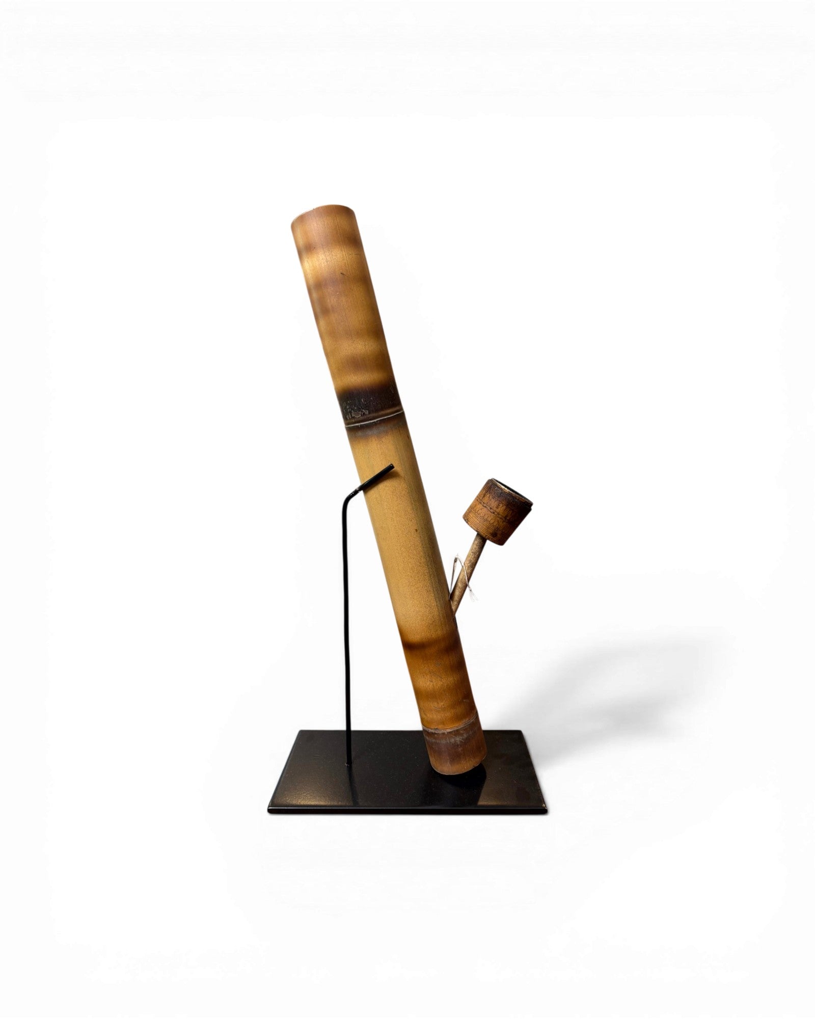 Honey - Toned Bamboo Opium Pipe with Carved Bowl (Mounted) - Surround Living - 4