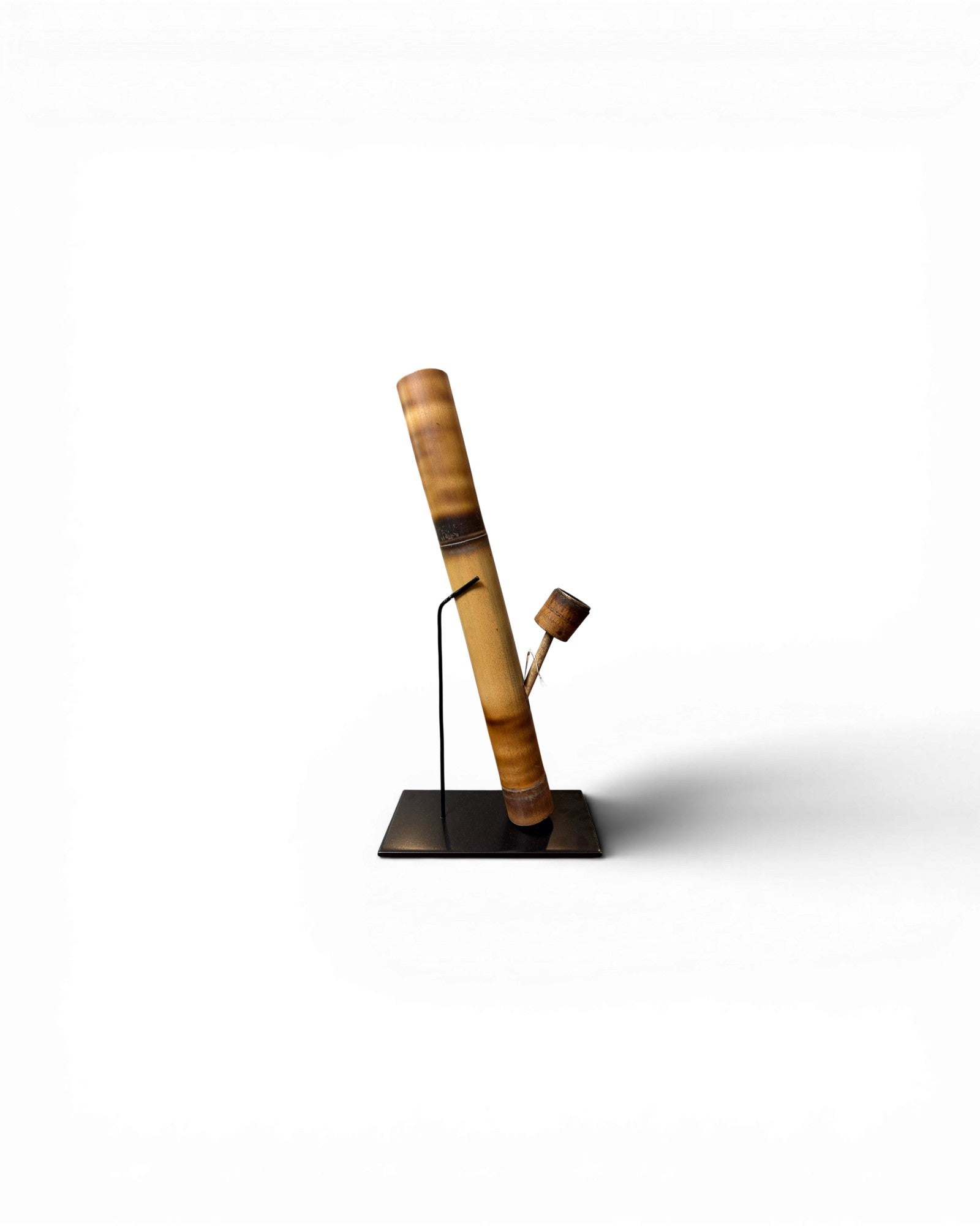 Honey - Toned Bamboo Opium Pipe with Carved Bowl (Mounted) - Surround Living - 3